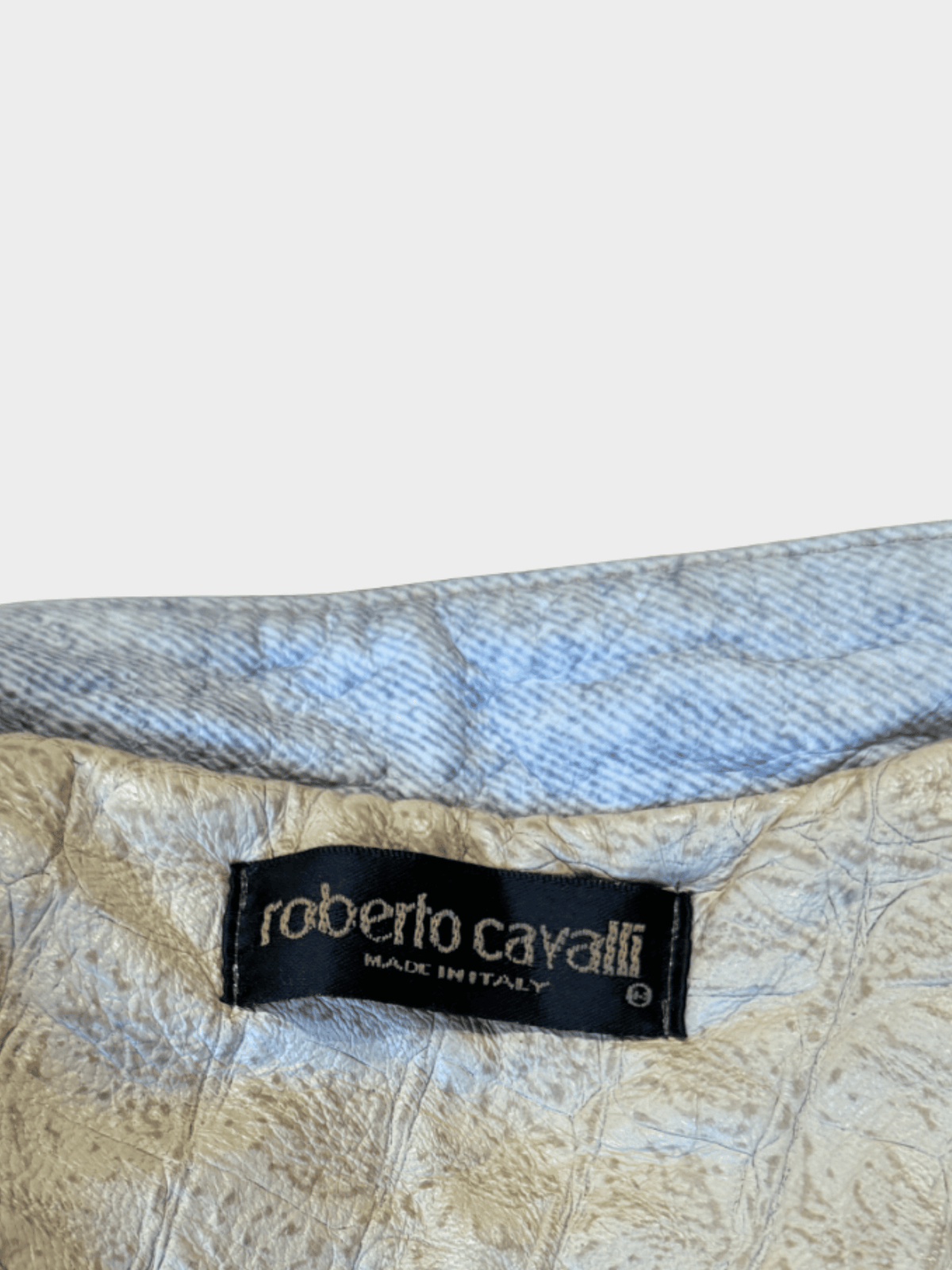 Roberto Cavalli 1990s Blue Denim and Ivory Croc Leather Zip-Up Set