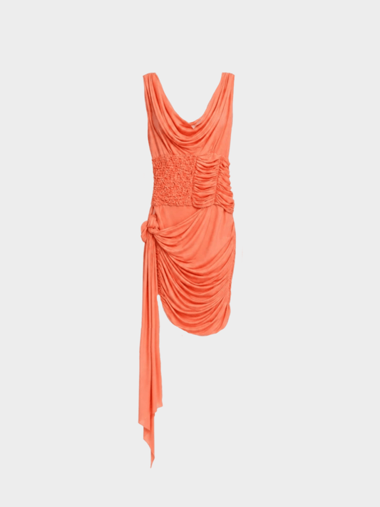 Blumarine 2000s Salmon Ruched Jersey Dress