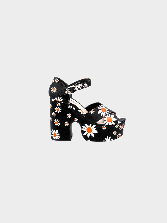 Miu Miu 2020s Black Daisy Gabardine Platform Sandals