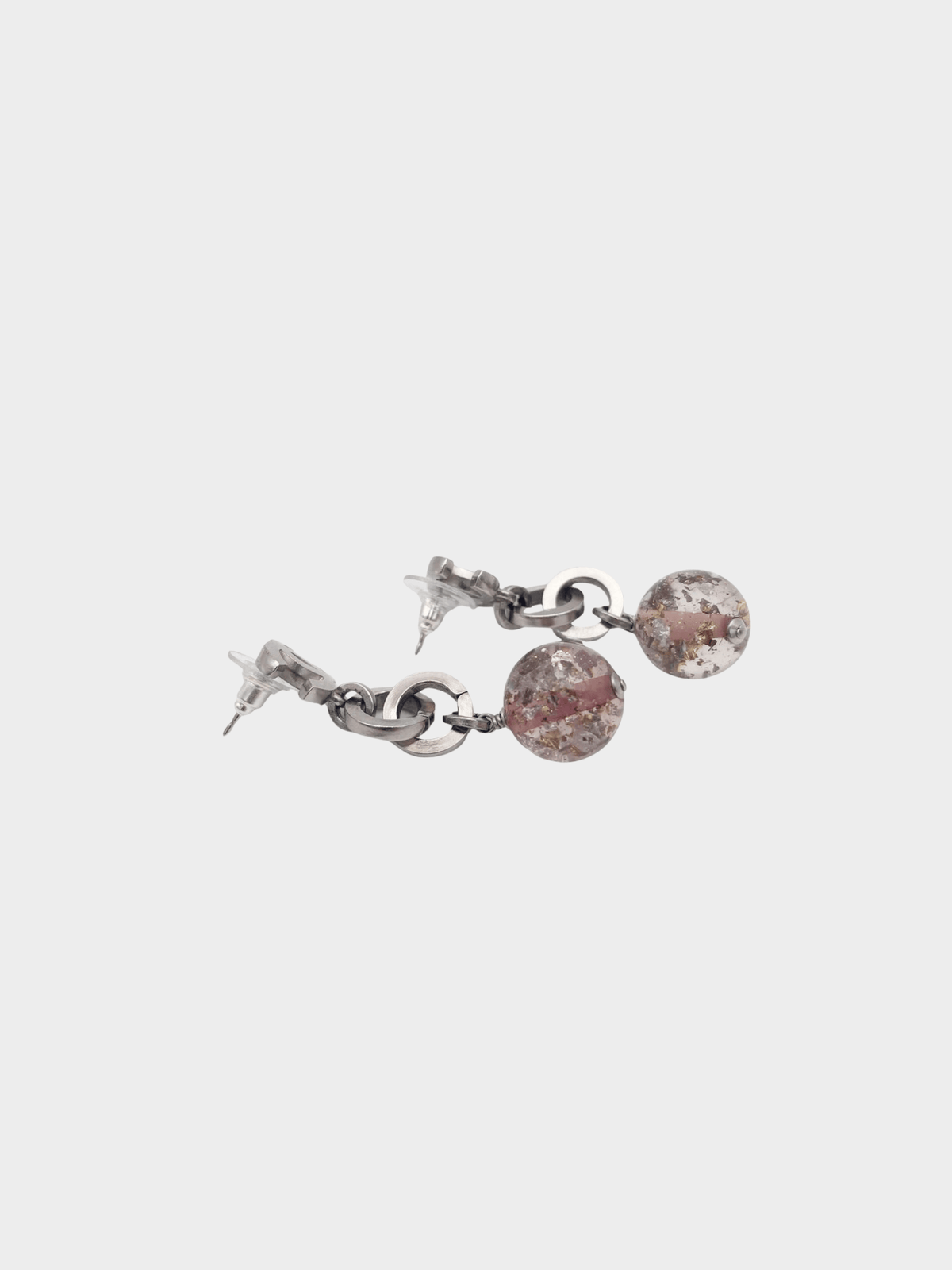 Chanel 2006 Silver CC Chain Purple Bead Long Piercing Earrings