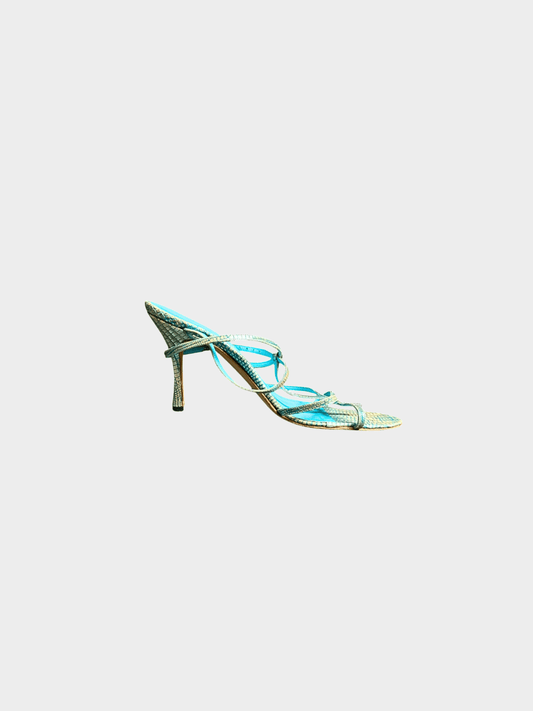 Manolo Blahnik 2000s Aqua Blue Reptile Skin Leather Strappy Sandals
