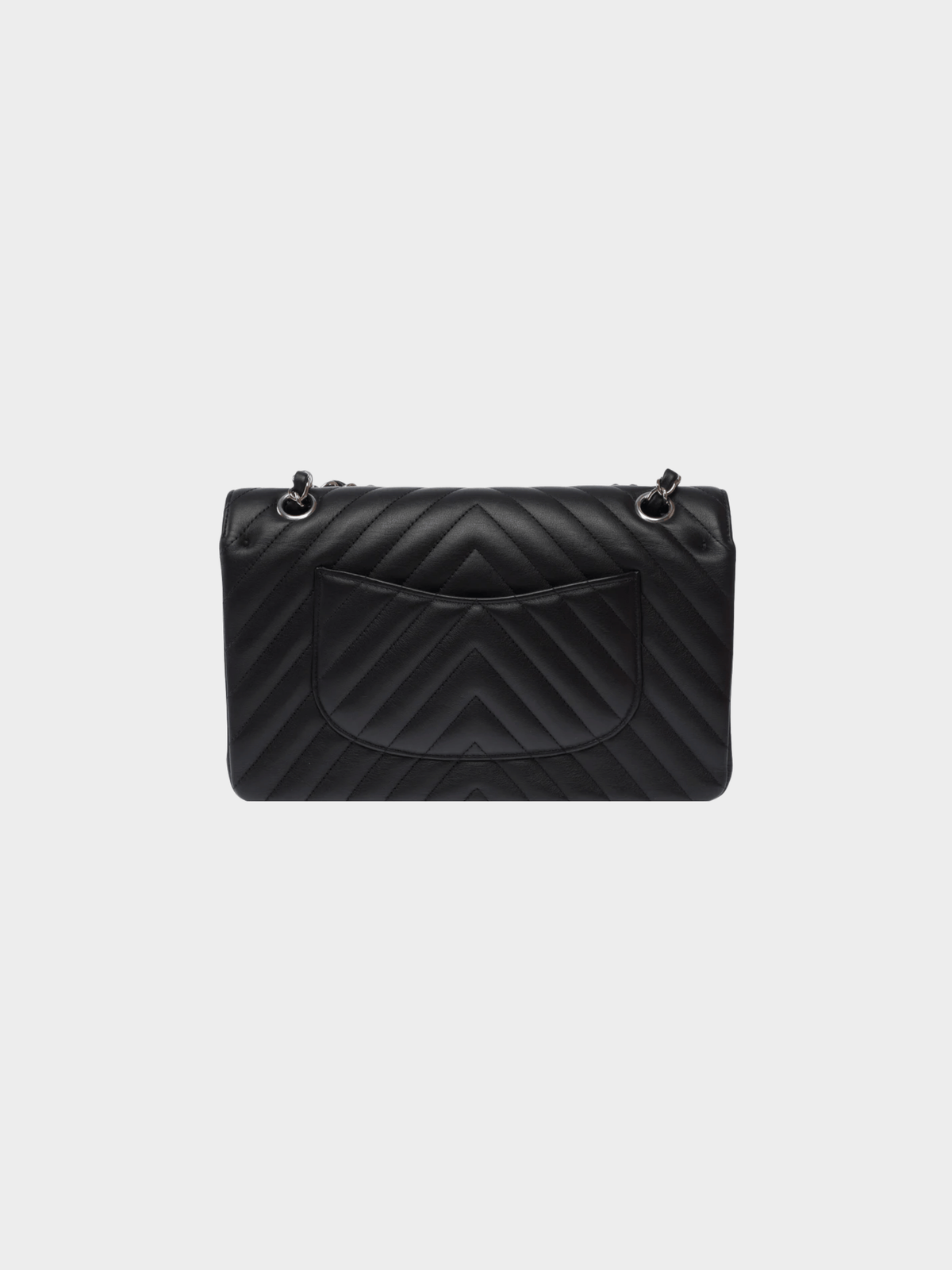 Chanel 1994 Black Lambskin Leather Chevron Stitch Medium Classic Flap Bag