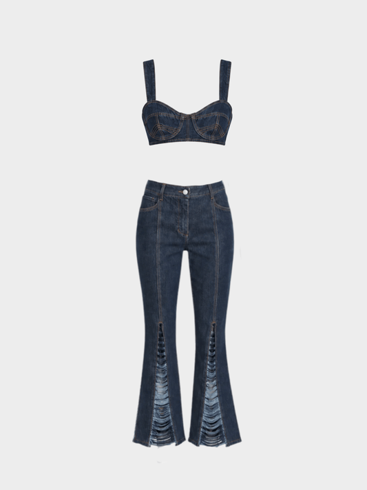 Jean Paul Gaultier 2000s Dark Denim Bra and Pants Set
