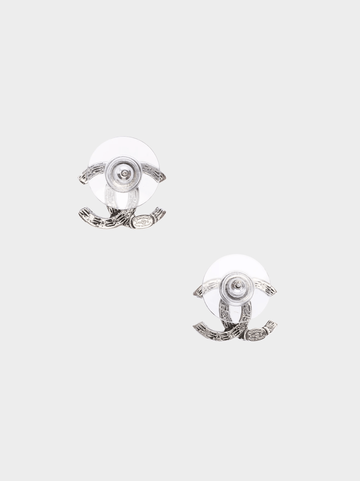 Chanel 2000s Silver CC Rhinestone Stud Earrings
