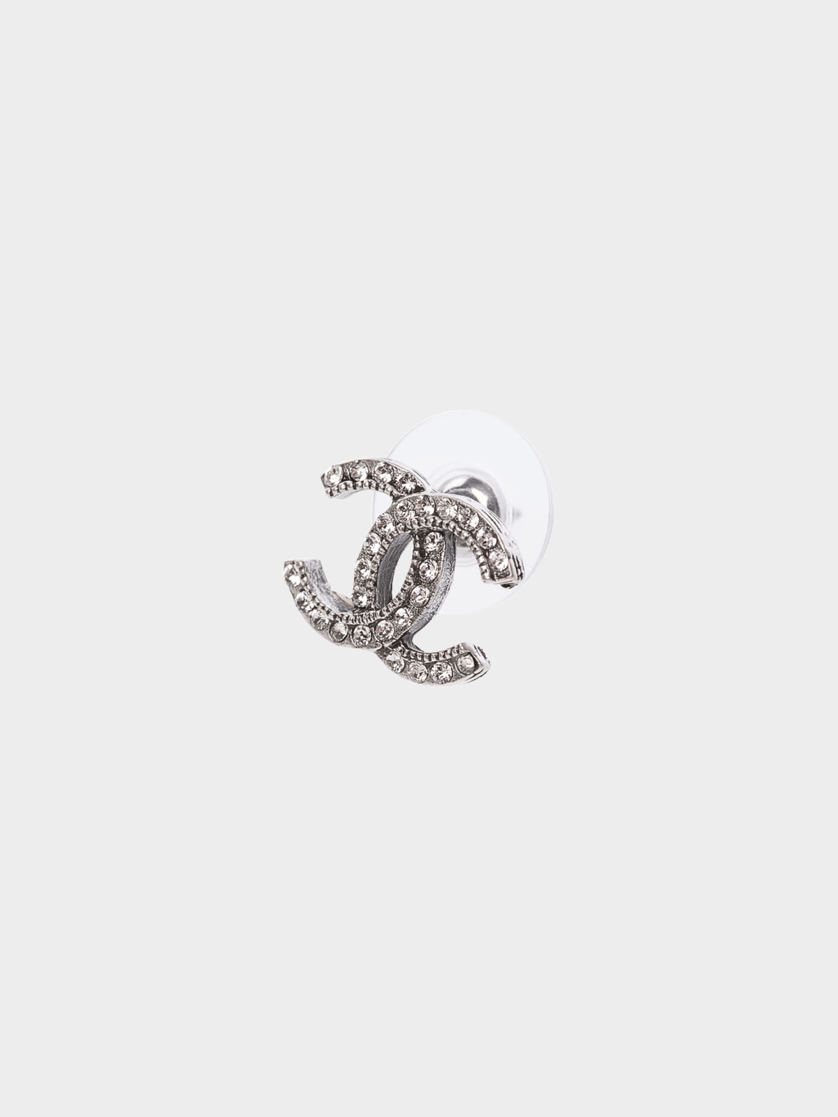 Chanel 2000s Silver CC Rhinestone Stud Earrings