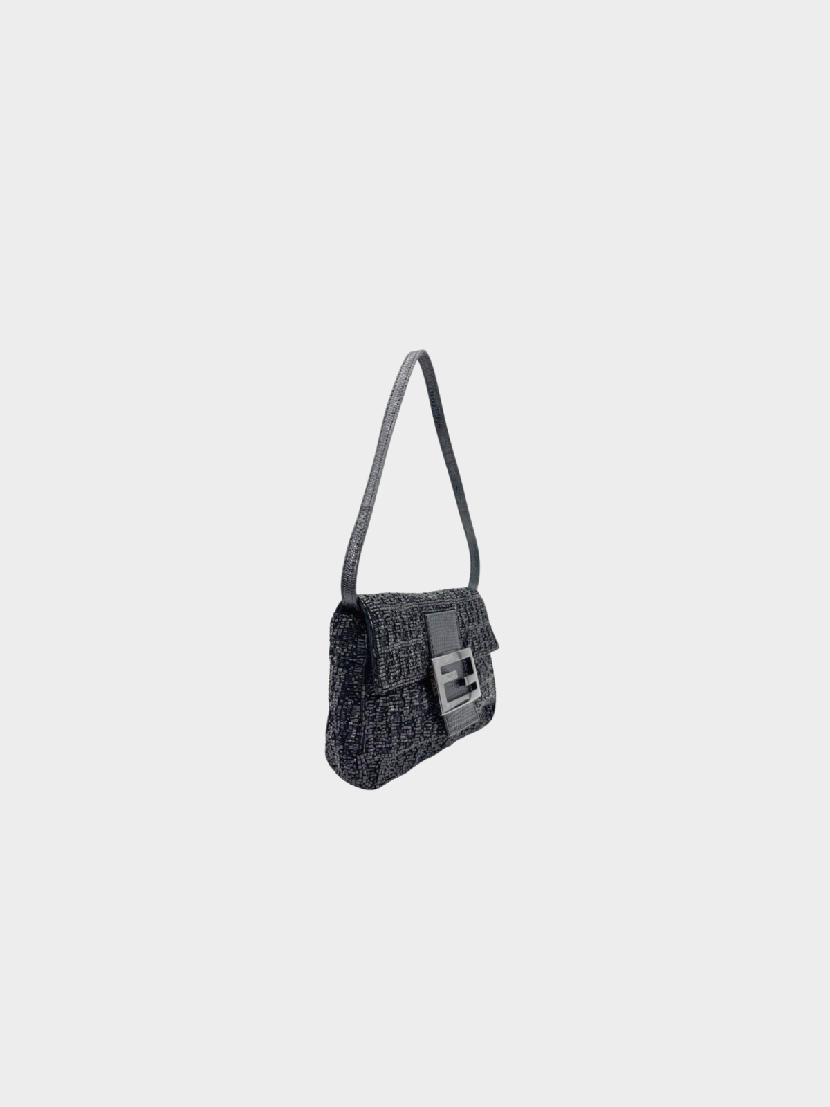 Fendi 2000s Black Beaded Baguette Shoulder Bag