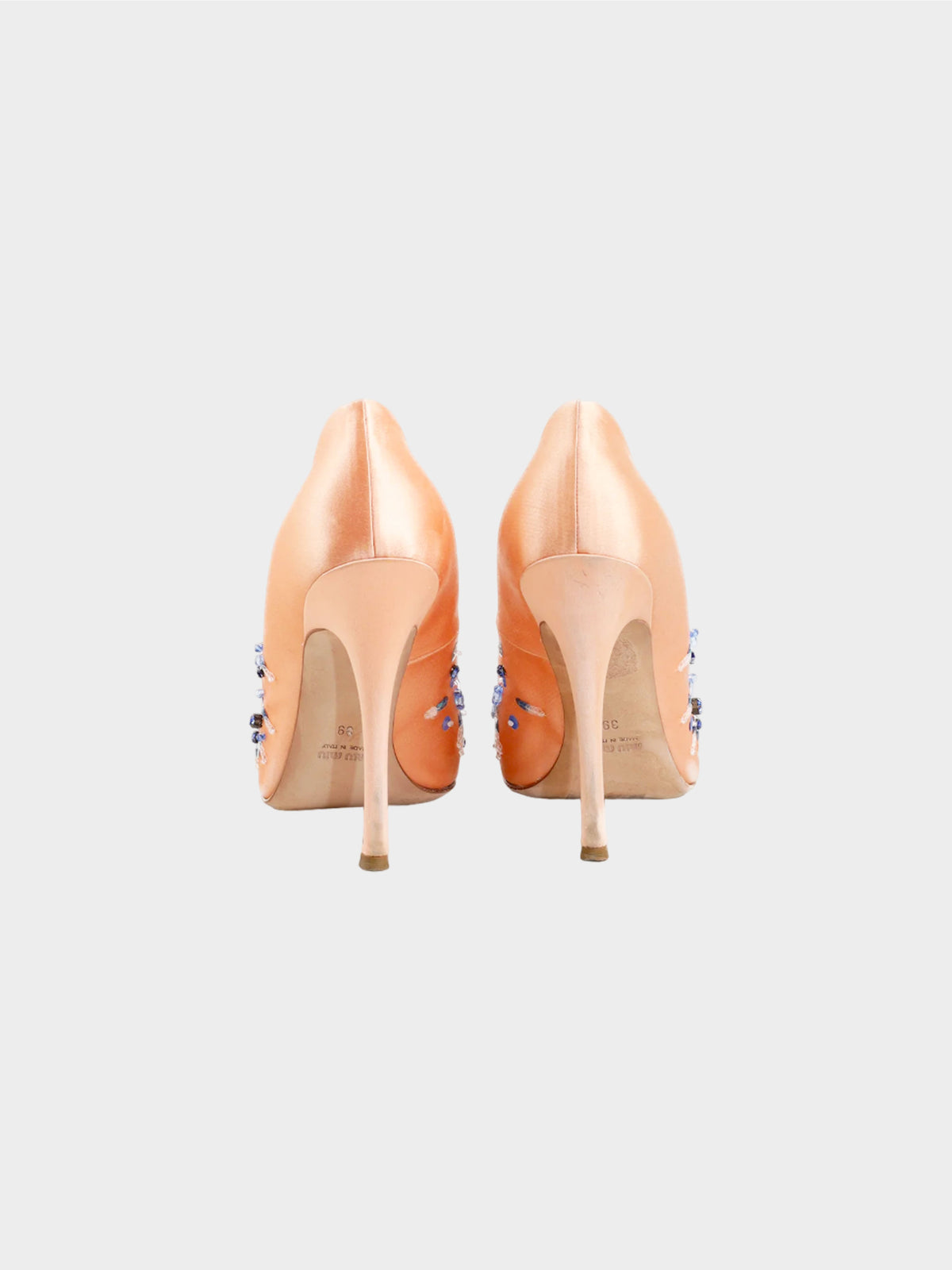 Miu Miu Resort 2014 Pink Satin Sequin Embellished Heels