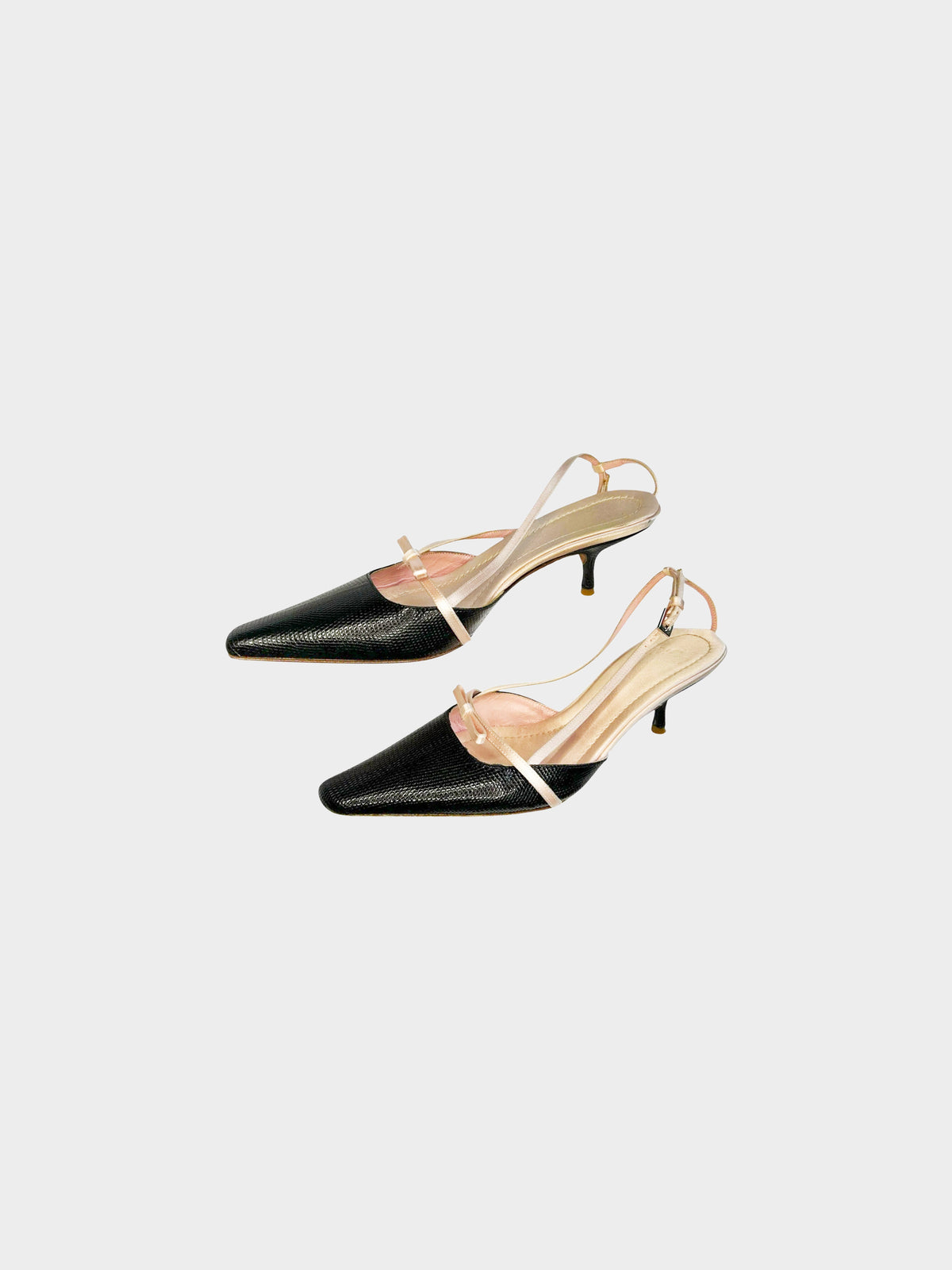 Valentino 2000s Python Leather and Satin Bow Tie Slingback Heels