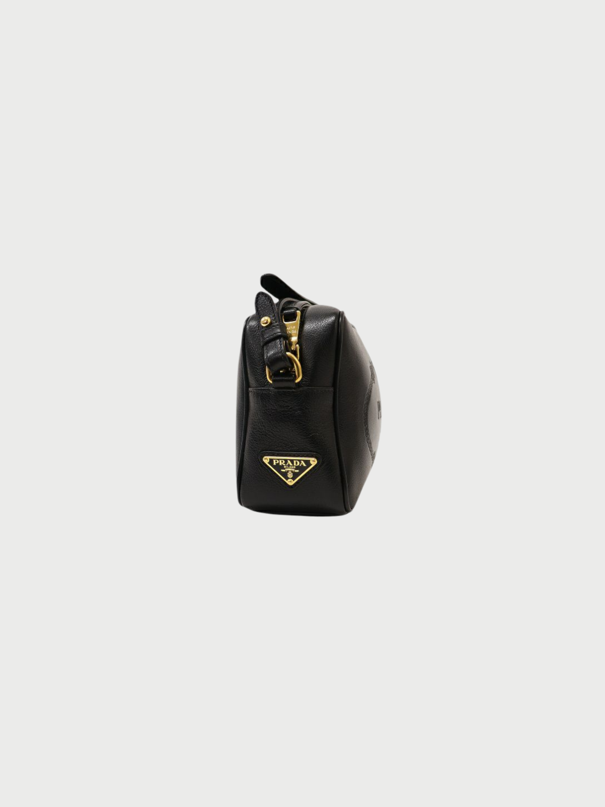 Prada 2010s Black Leather Logo-Embossed Shoulder Bag
