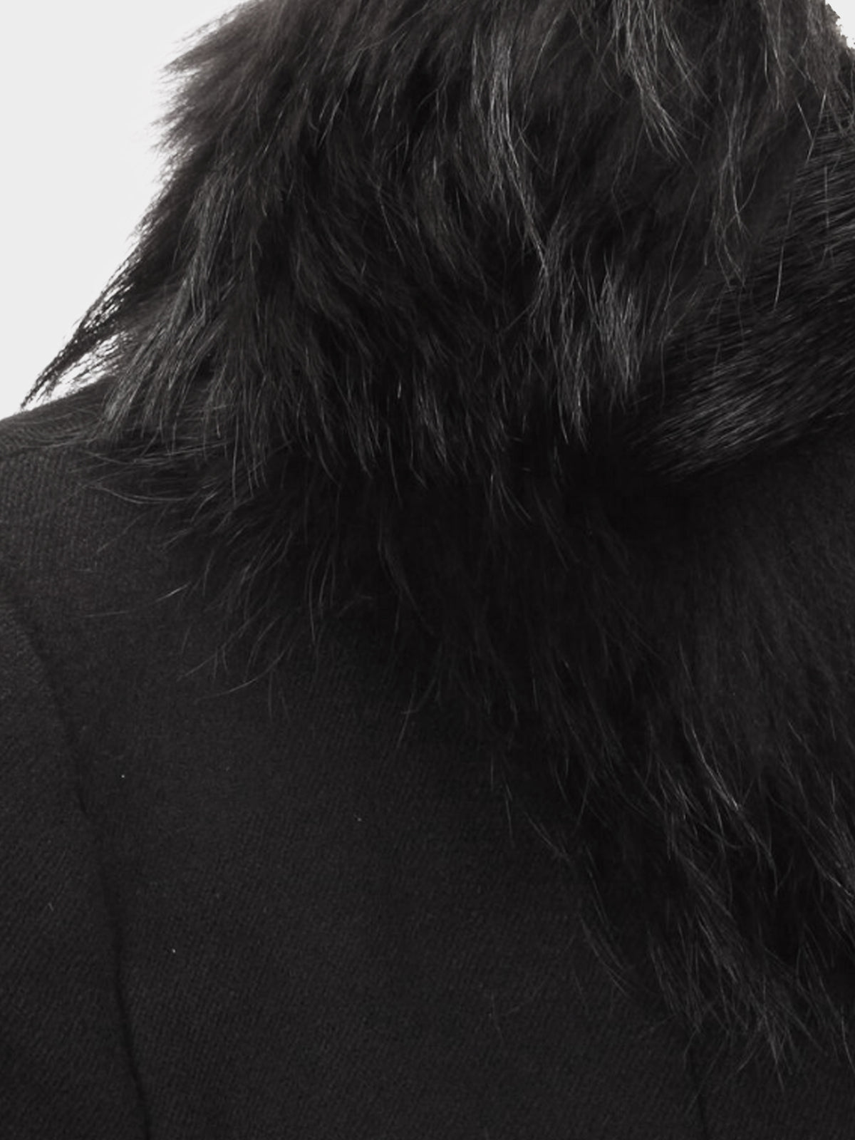 Prada 2009 Black Double Breasted Pea Coat Jacket with Fur Collar