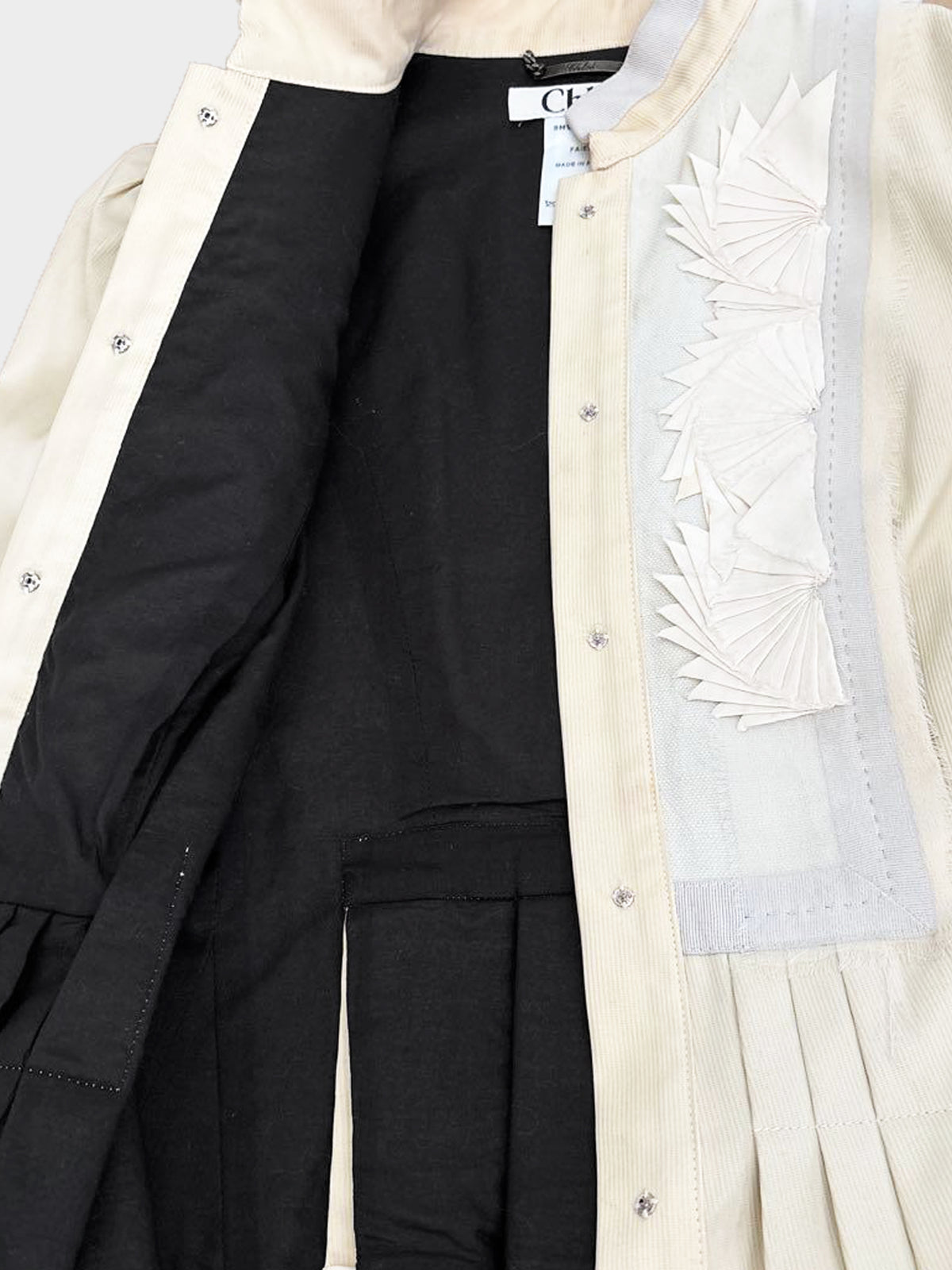 Chloé FW 2005 Ivory Origami Fan Motif Embellished Pleated Button-down Victorian Blazer