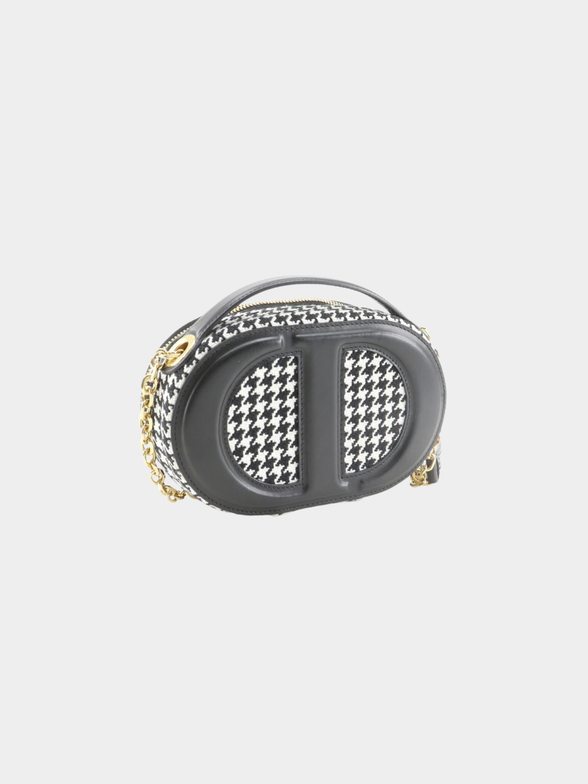 Christian Dior 2020s Black White Canvas Leather CD Signature Houndstooth Camera Bag