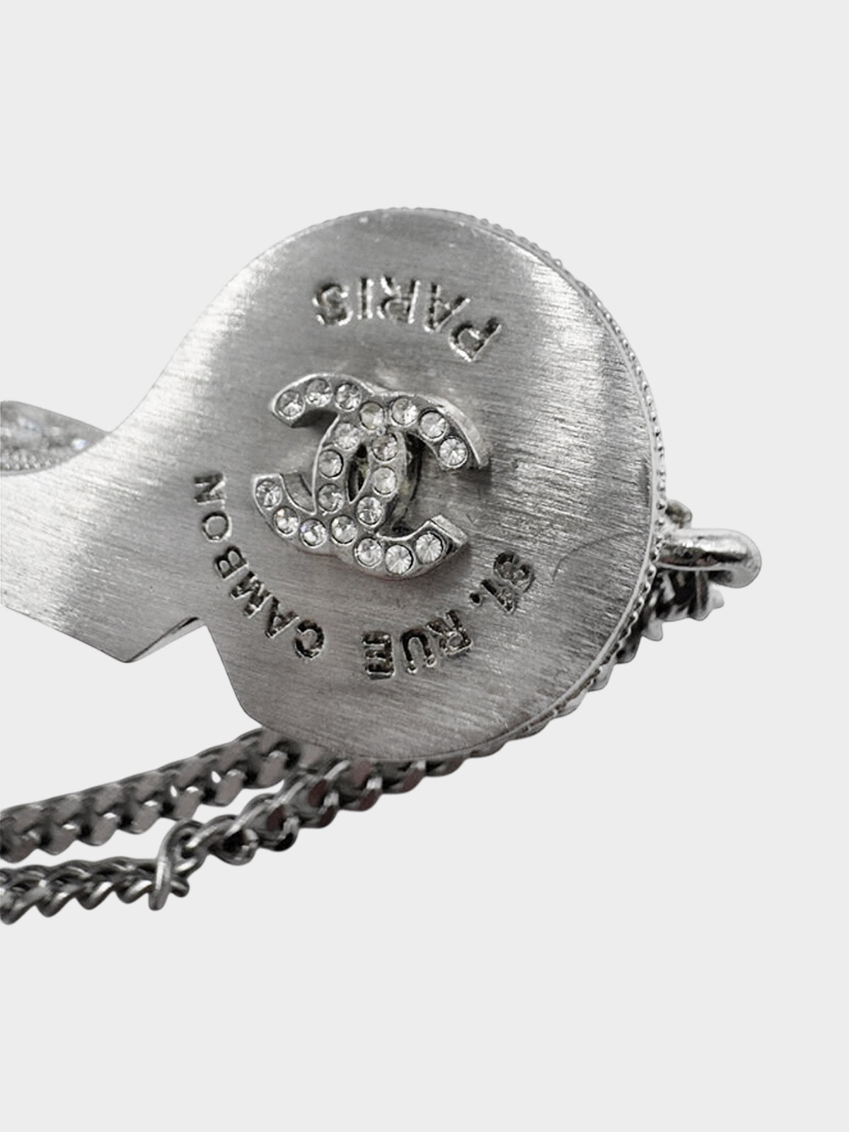 Chanel FW 2019 Silver CC Rhinestone Whistle Necklace