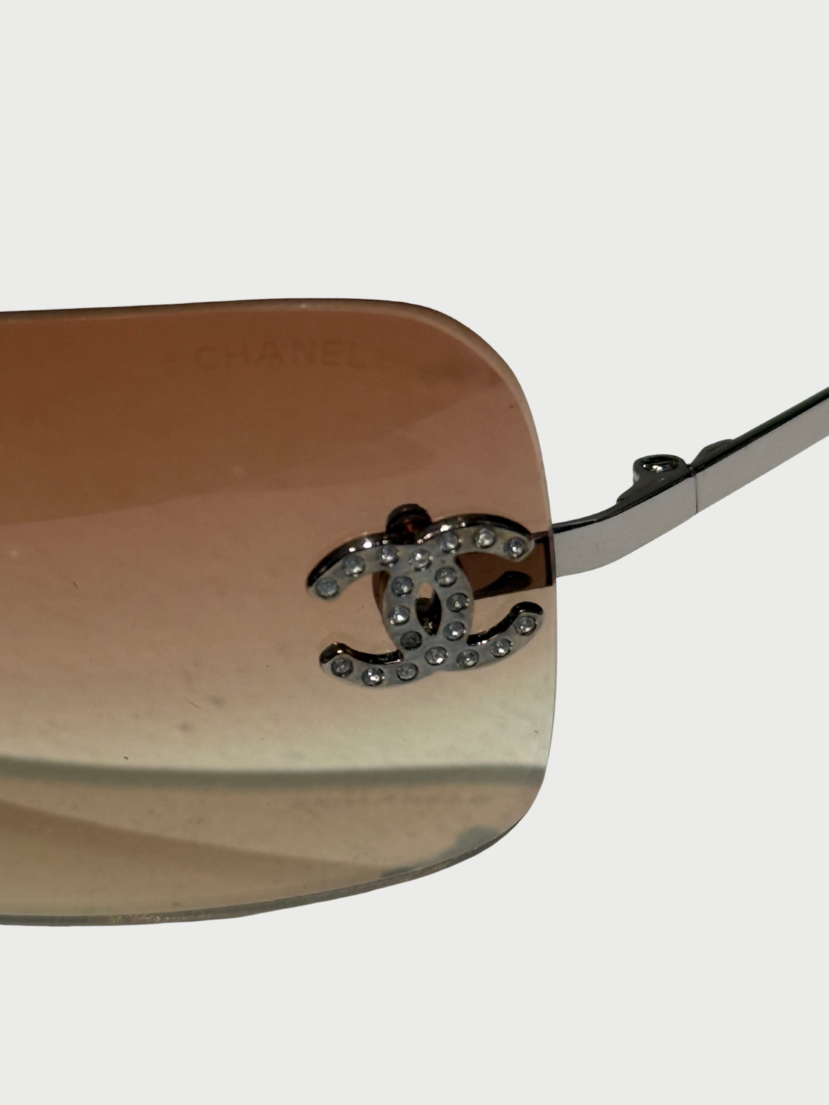 Chanel 2000s Brown Rhinestone CC Logo 4017-D Rimless Sunglasses