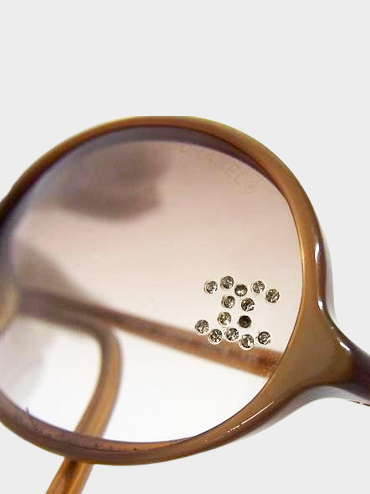 Chanel 1990s-2000s Brown CC Rhinestone Oval Frame Sunglasses