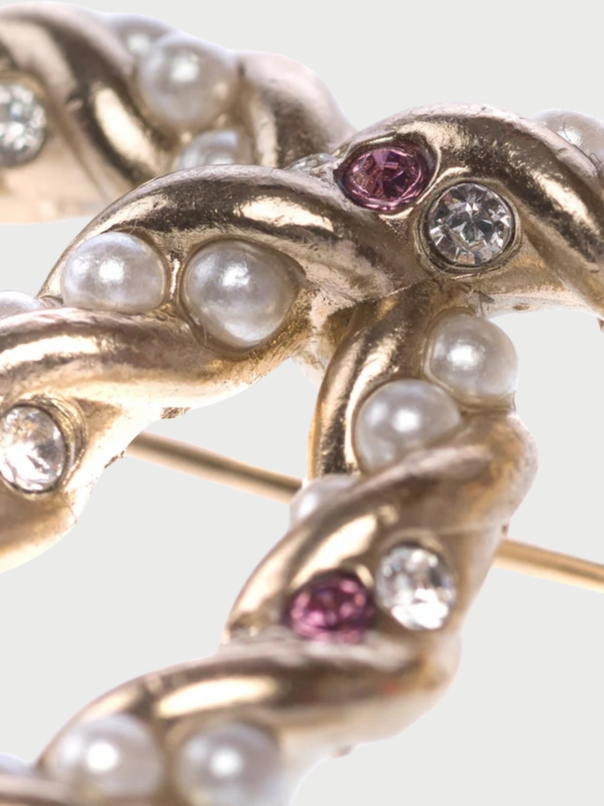 Chanel 2000s Gold Metal CC Pearl Chain Brooch