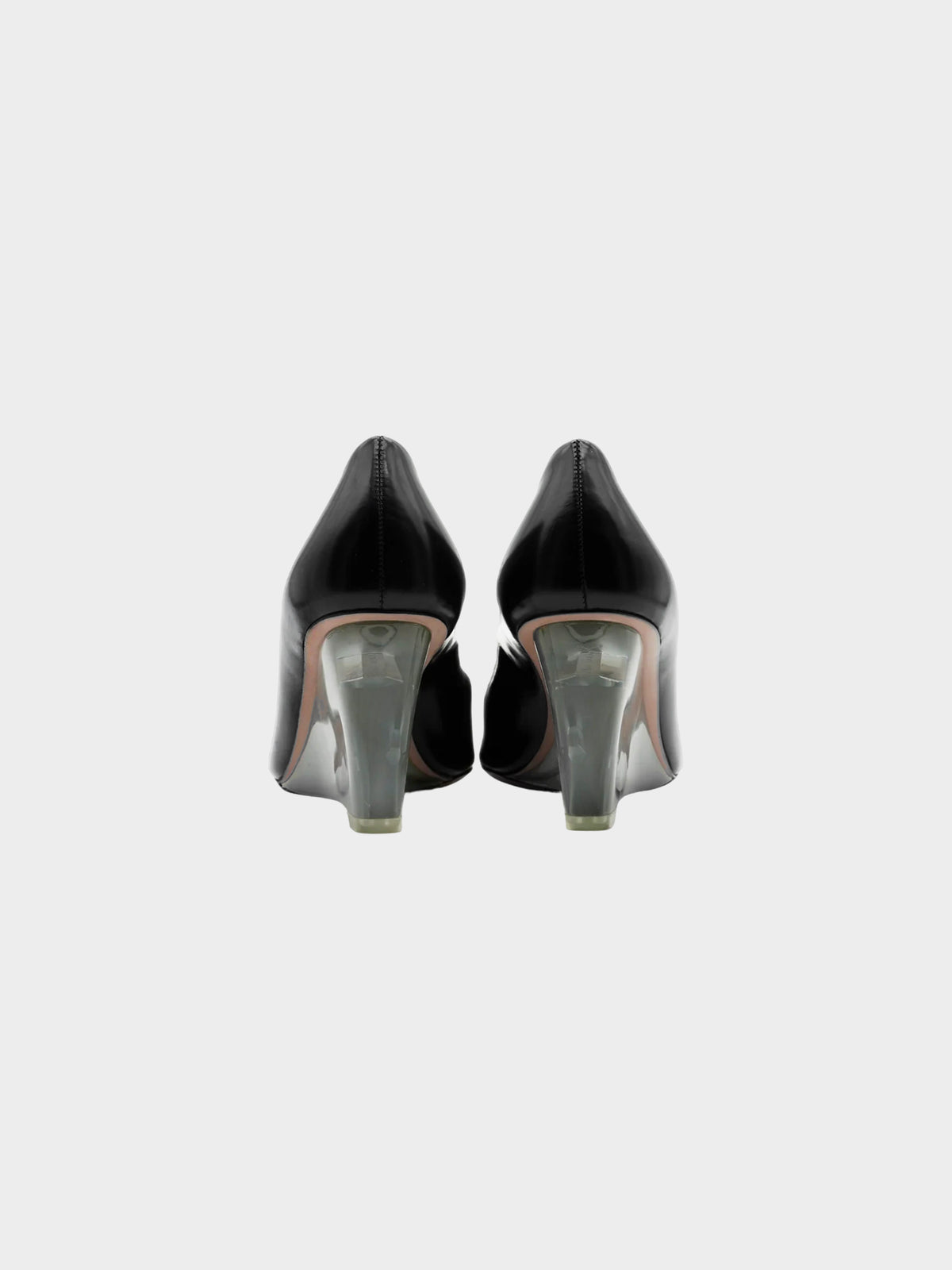 Prada SS 2010 Black Leather Plexiglass Wedge Heels