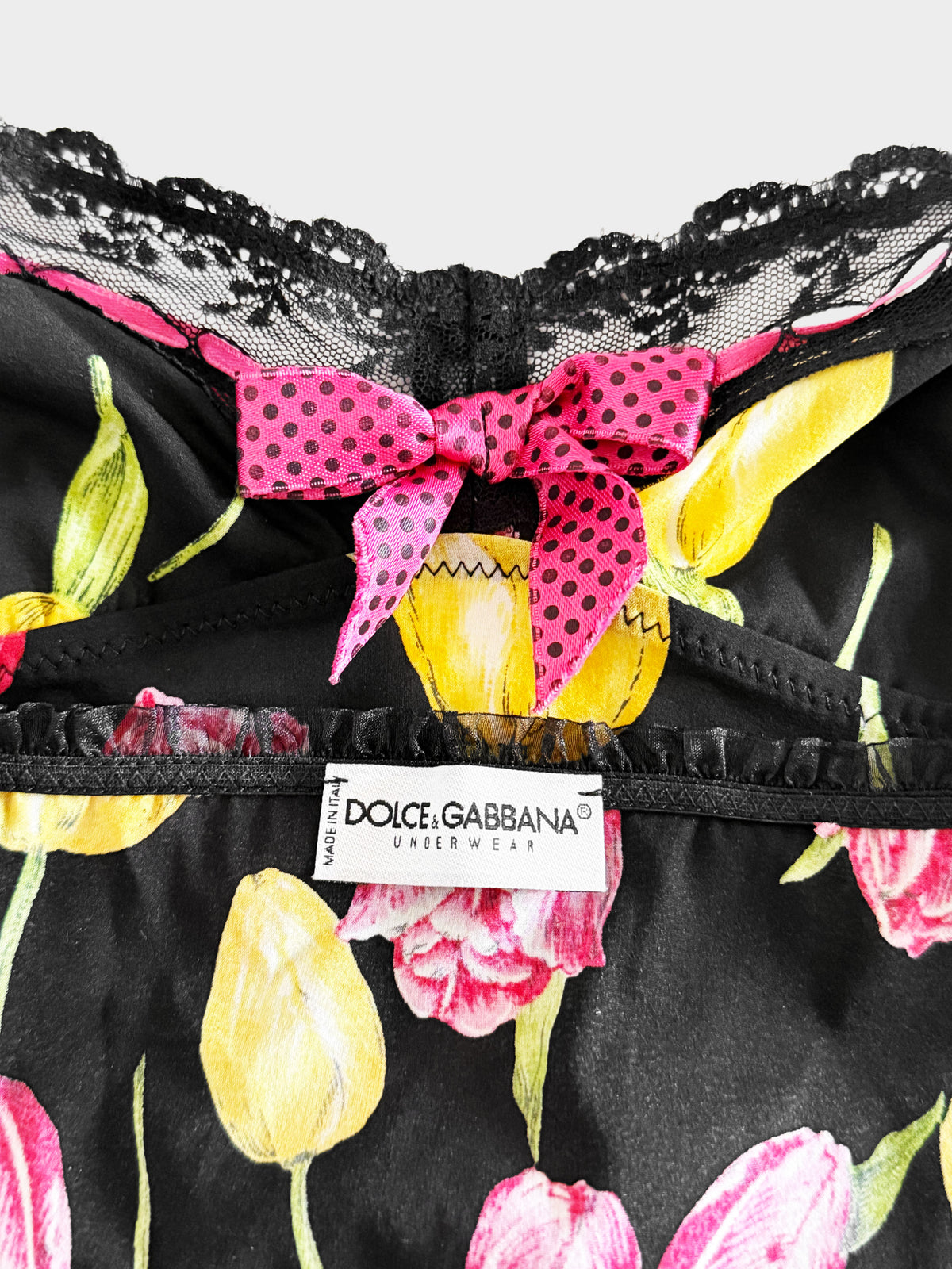 Dolce and Gabbana 2000s Yellow and Pink Tulips Printed Silk Cami Top