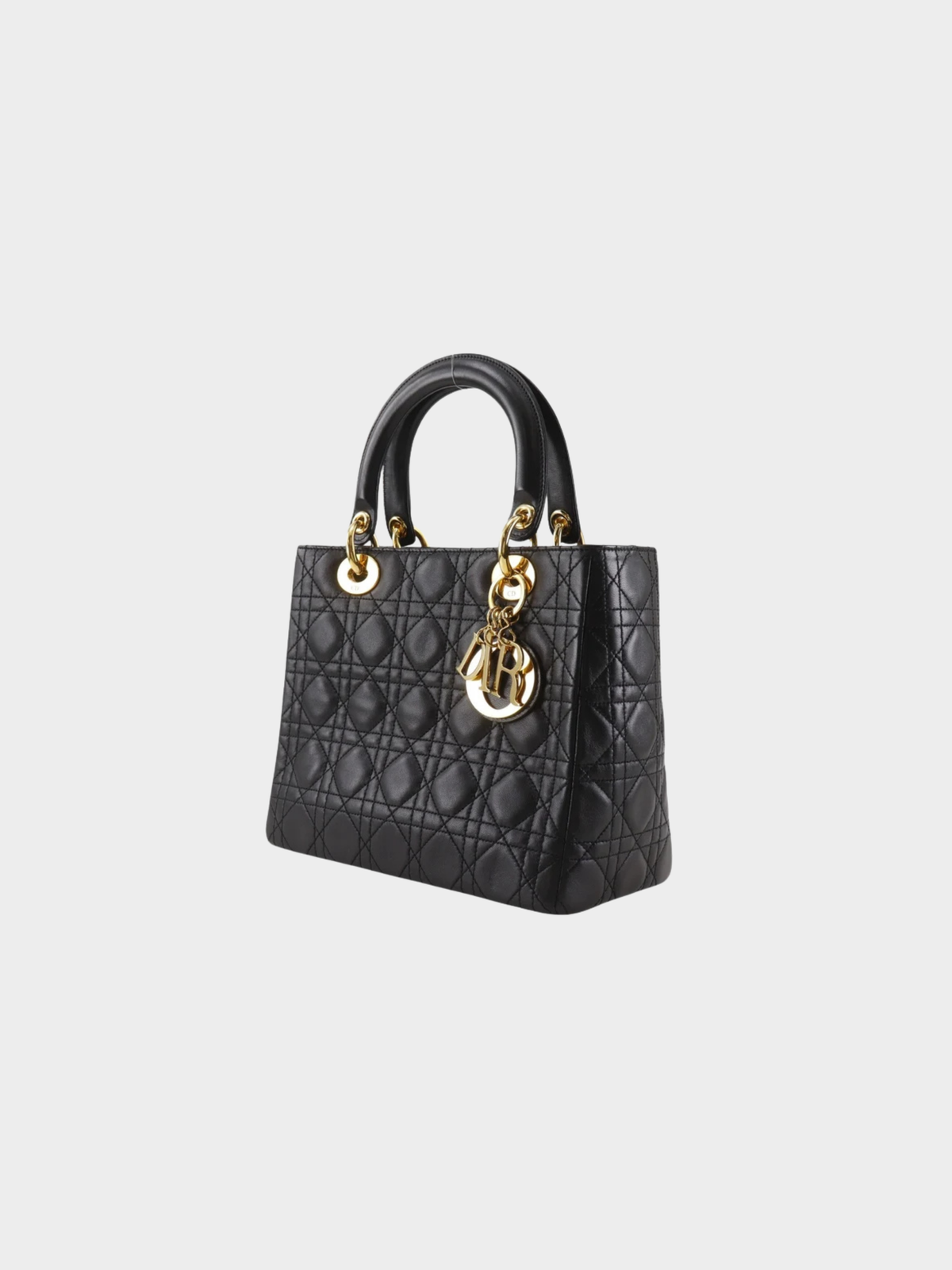 Dior 2020s Black Lambskin Cannage Lady Dior Handbag