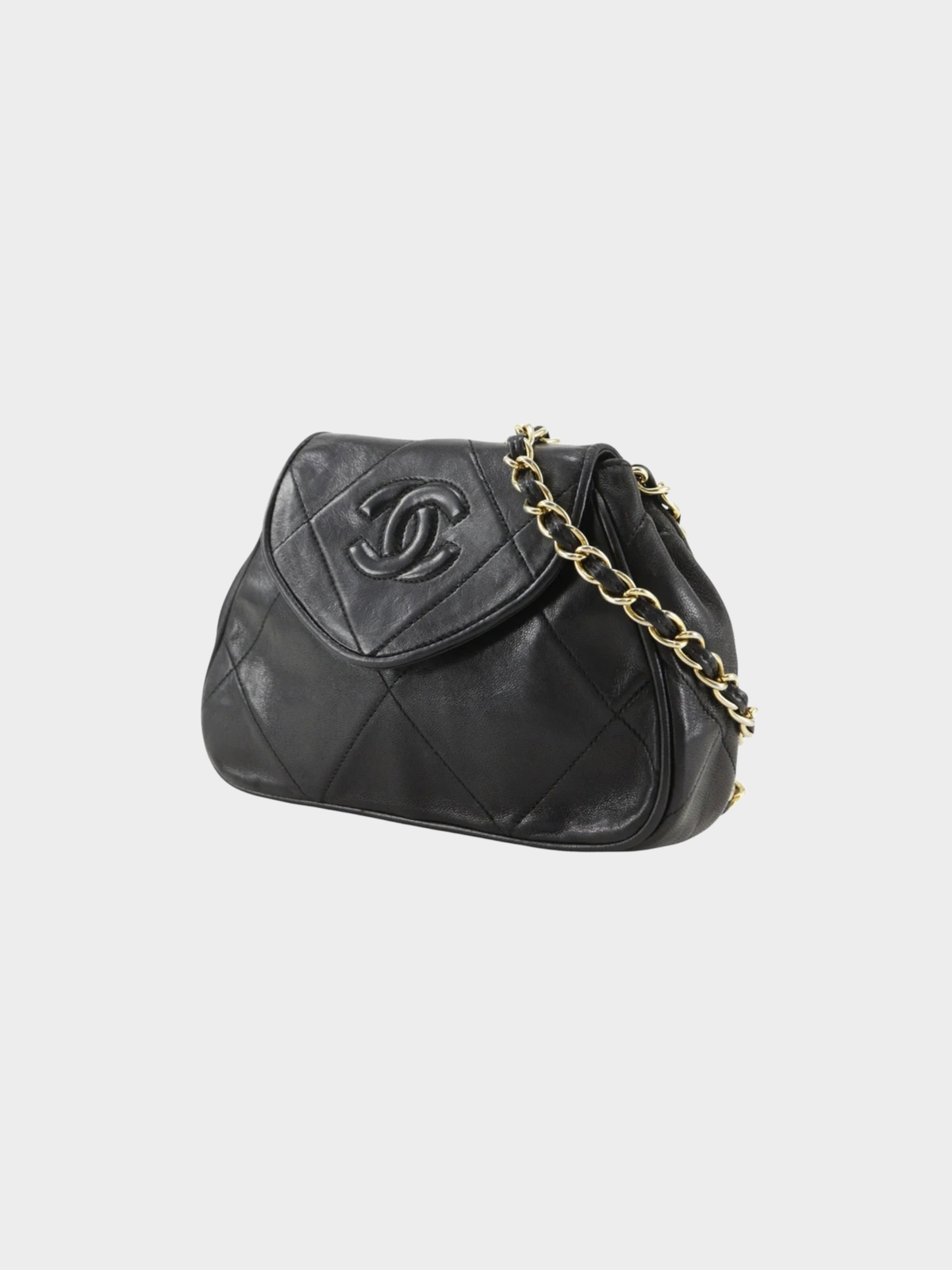 Chanel 1990s Black Lambskin Matelassé Chain Shoulder Bag