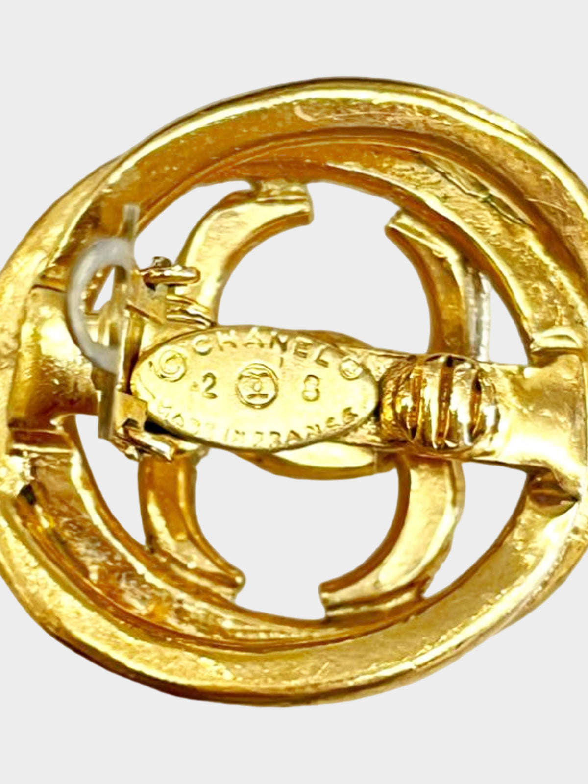 Chanel 1990s Gold Hammered Metal CC Clip-on Earrings