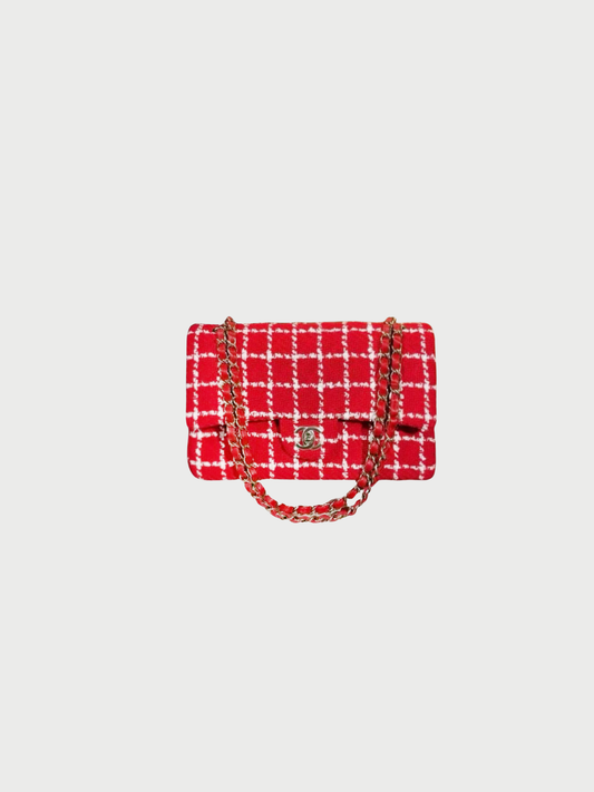 Chanel 2020s Red Tweed Double Flap Classic Bag
