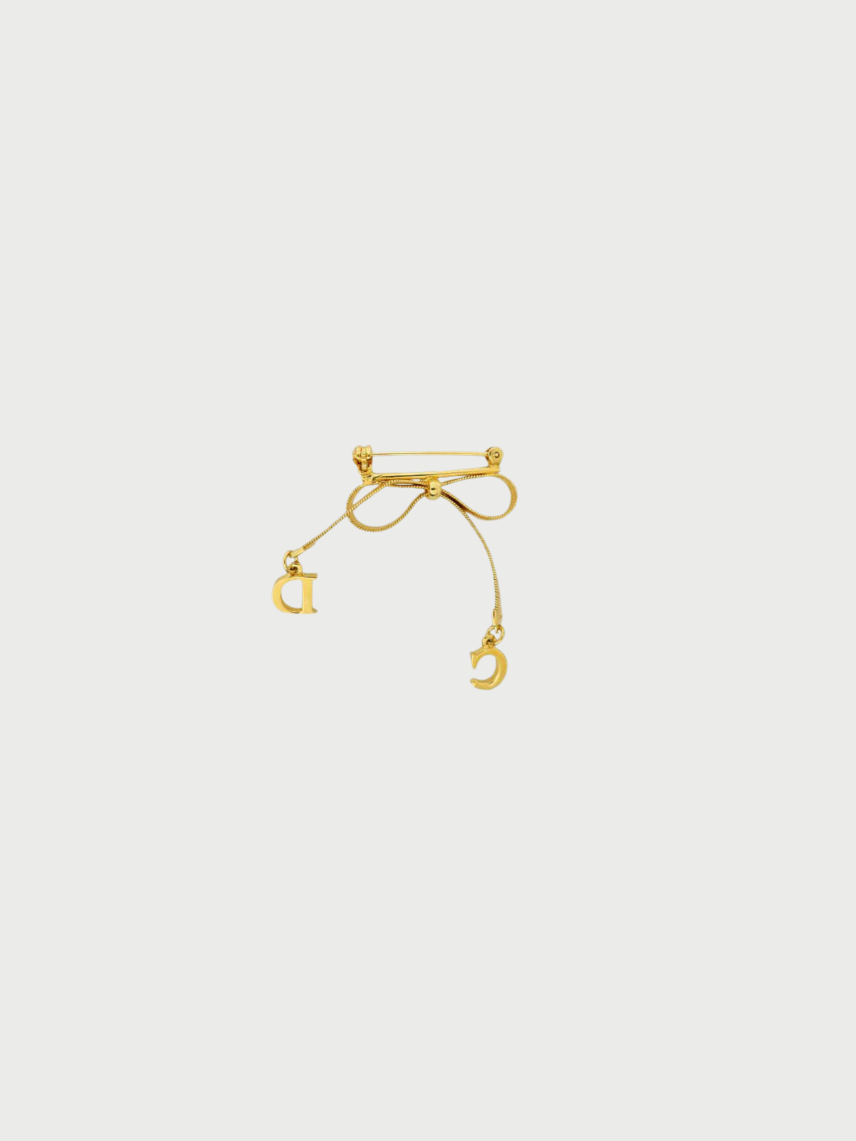 Christian Dior 2000s Gold Plated Metal CD Ribbon Brooch