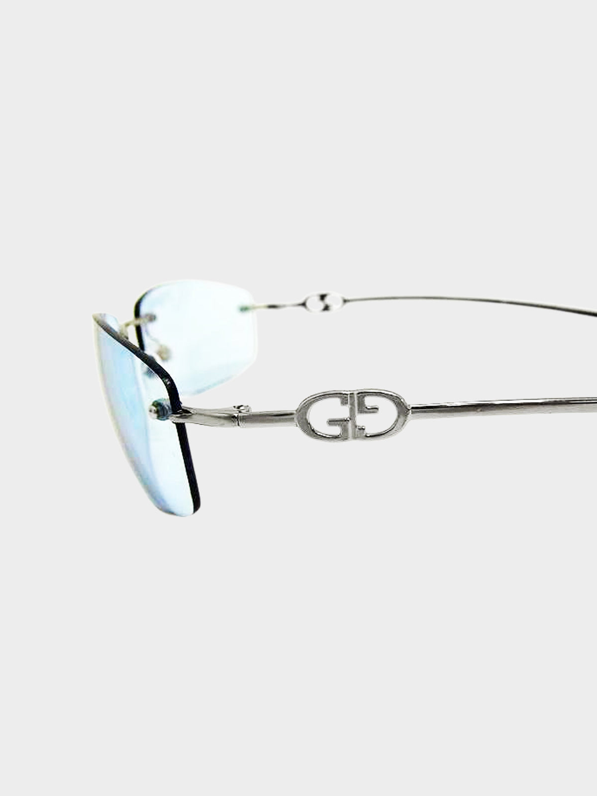 Gucci 1990s Blue and Silver Rimless Sunglasses