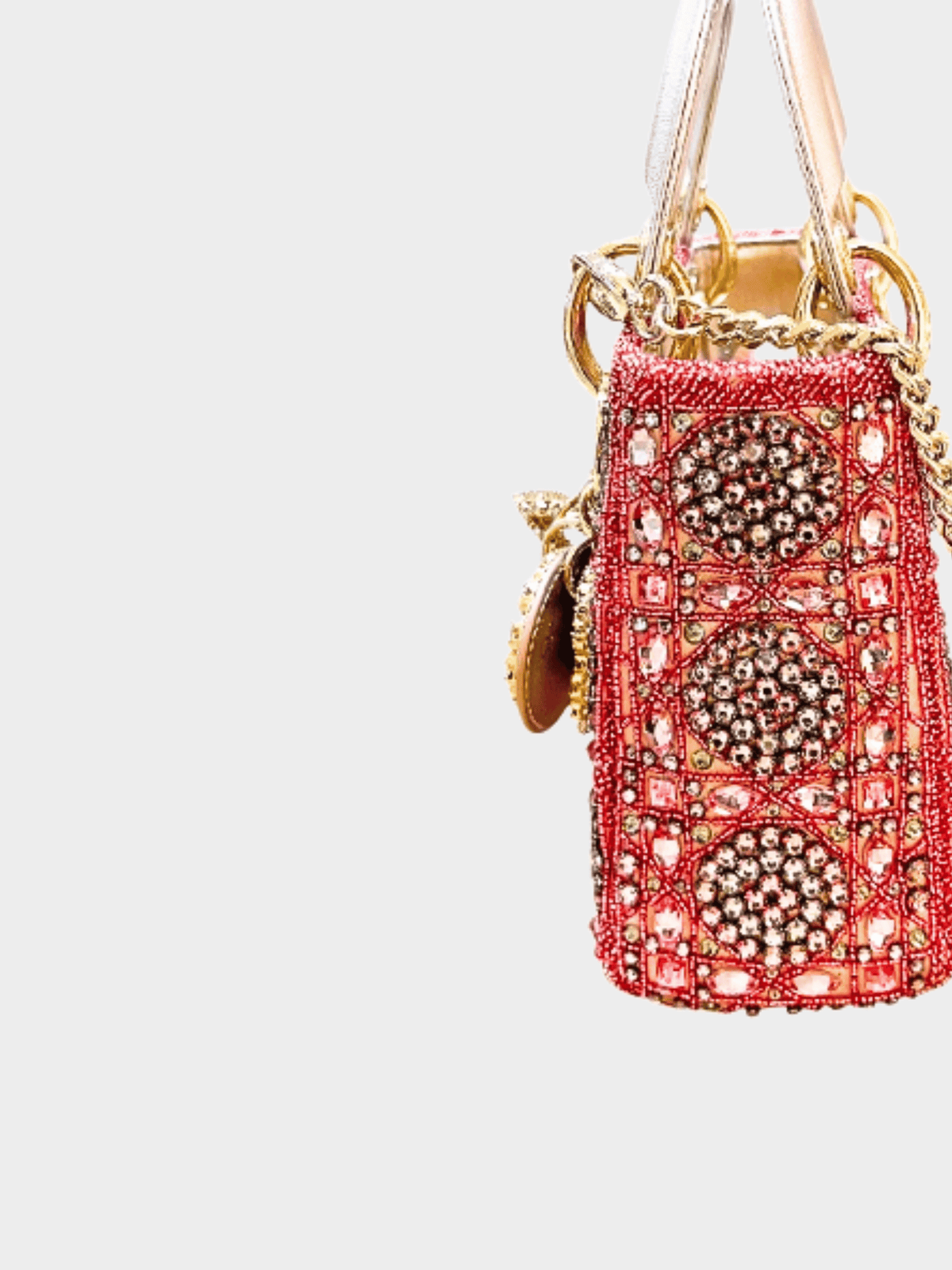 Christian Dior 2024 Pink Lady Dior Metallic Calfskin Satin Celestial Bead Embroidery Bag
