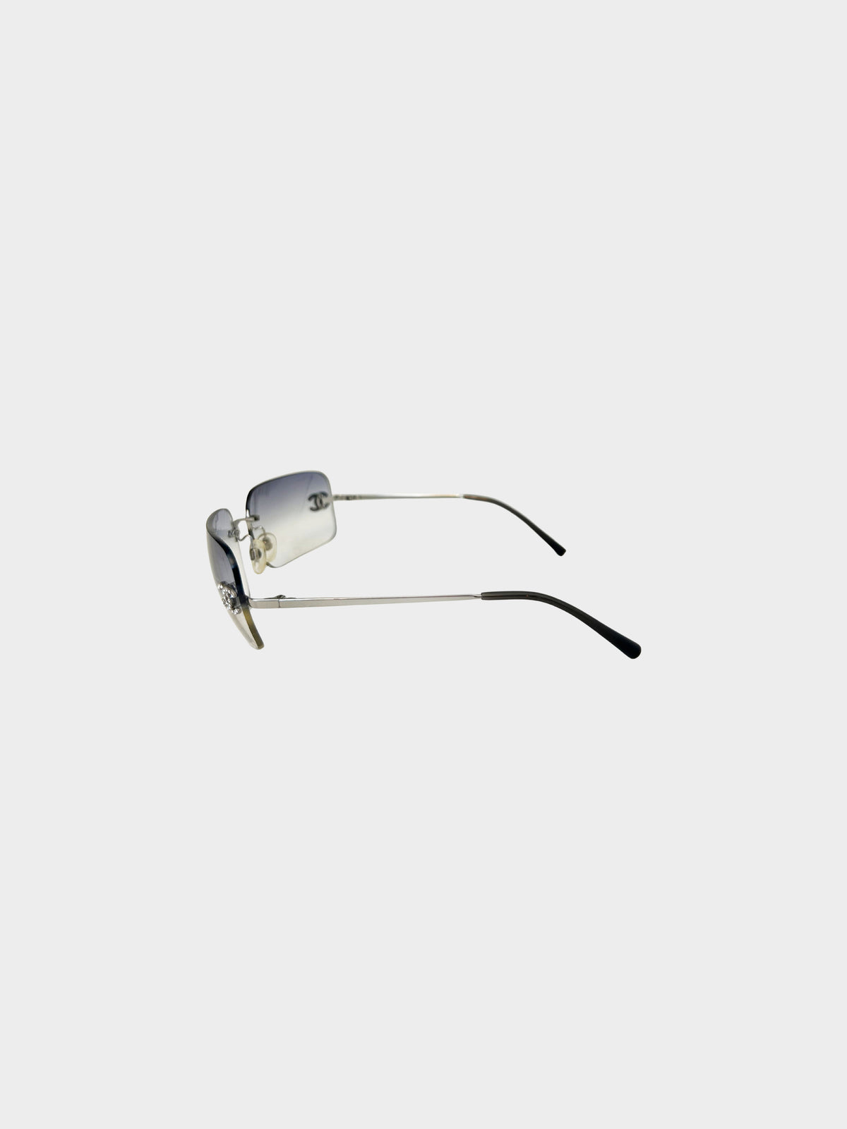 Chanel 2000s Gradient Blue Rimless Sunglasses with Rhinestones