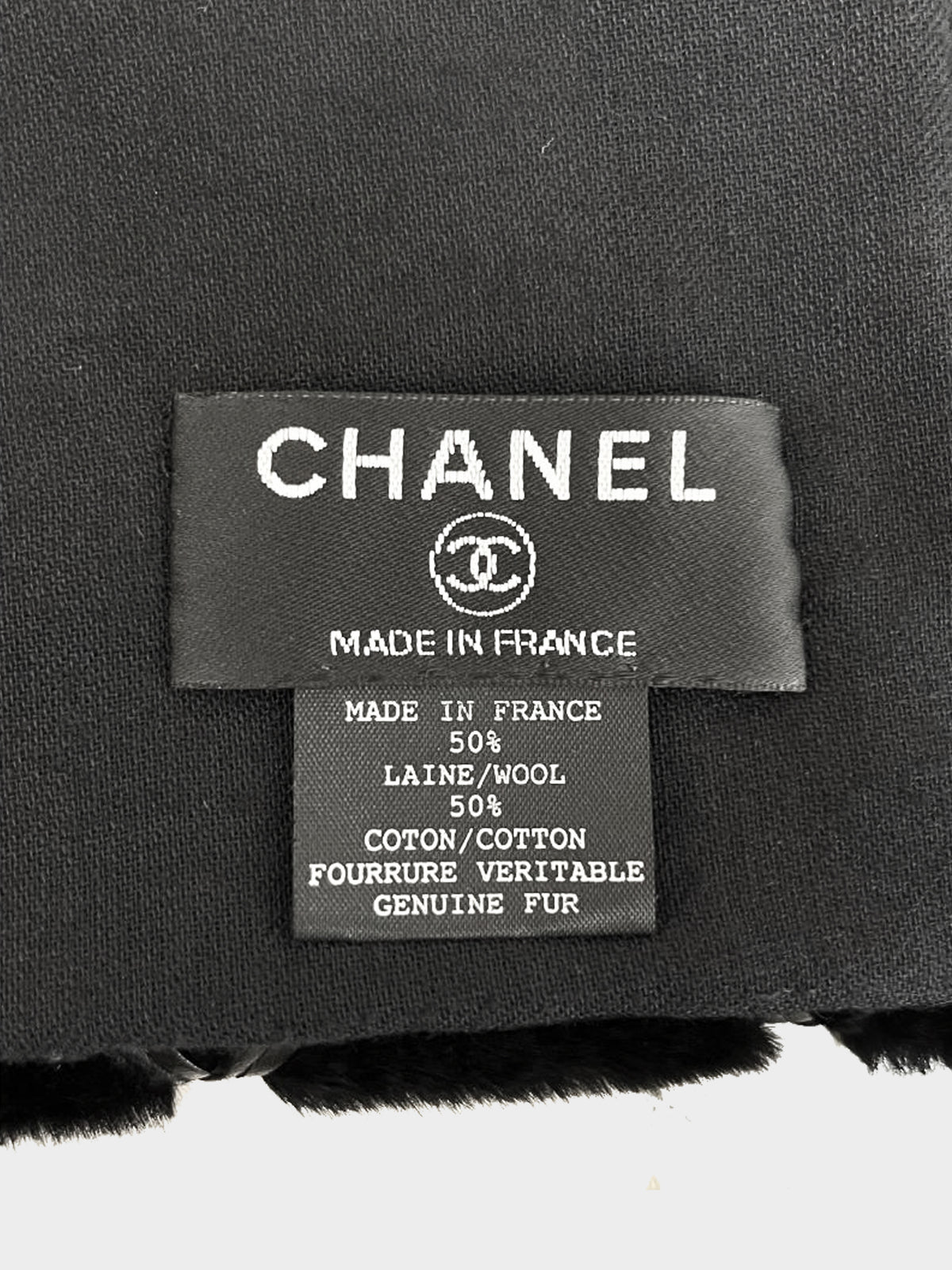 Chanel FW 2005 Black Sheared Fur Shawl/Scarf with Leather Quilting