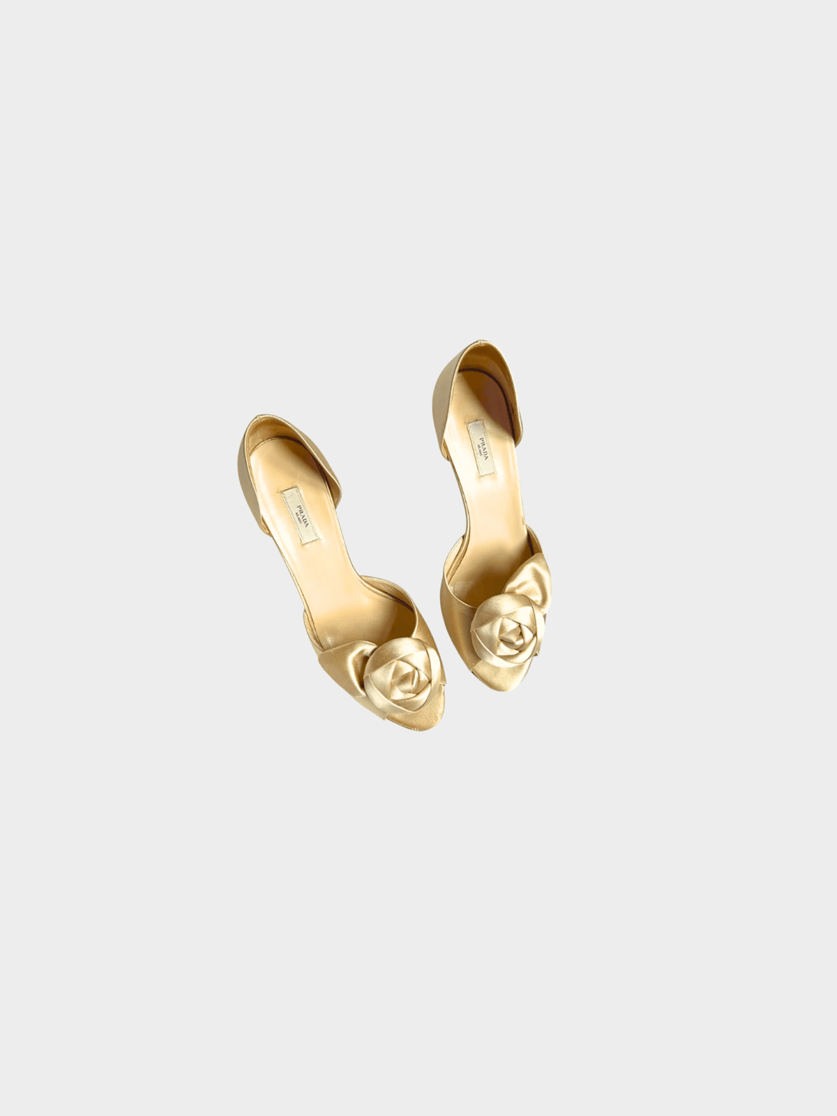 Prada 2000s Gold Rosette Satin Heels