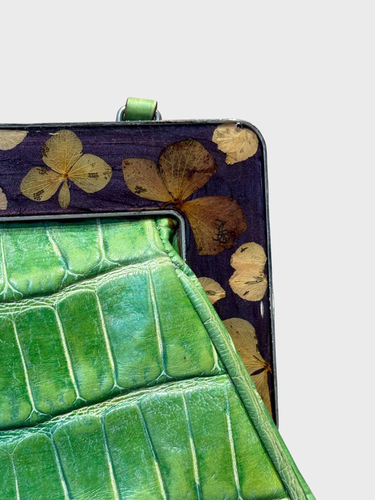 John Galliano 2000s Green Embossed Leather Frame Bag