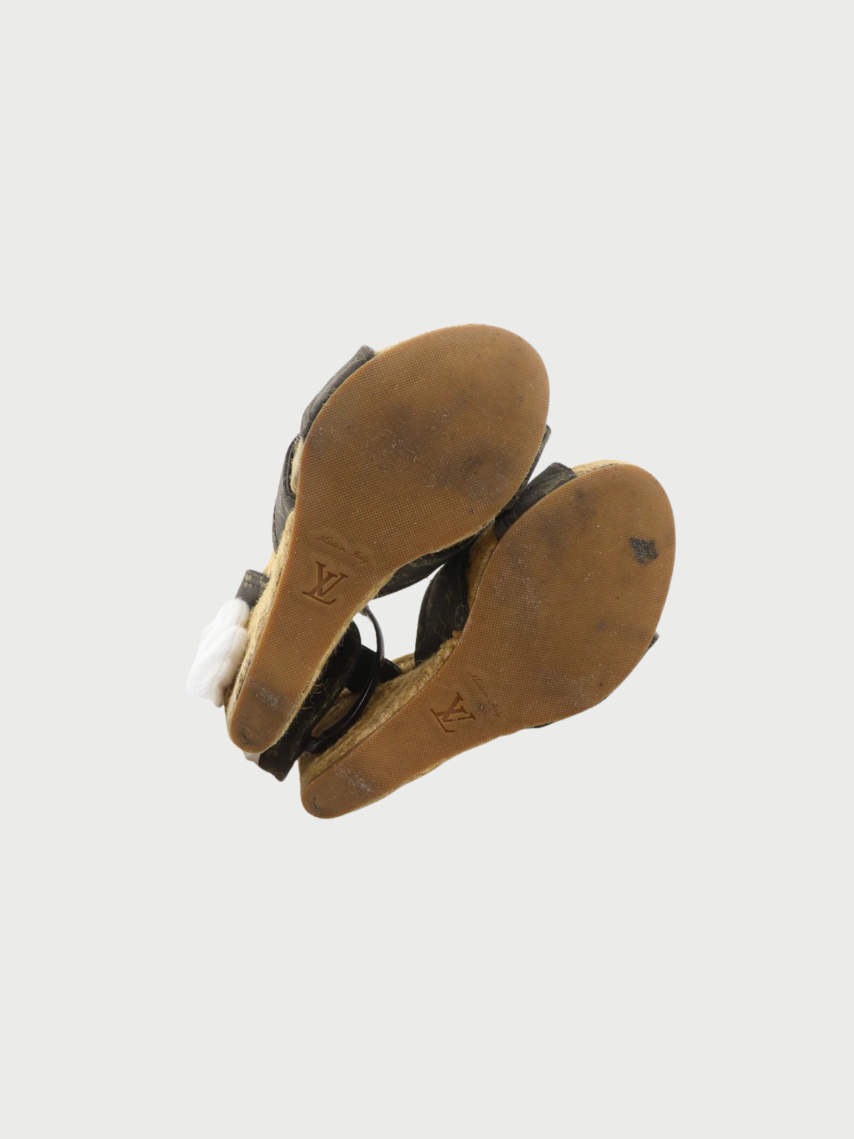 Louis Vuitton 2000s Brown Cotton Monogram Wedge Sandals