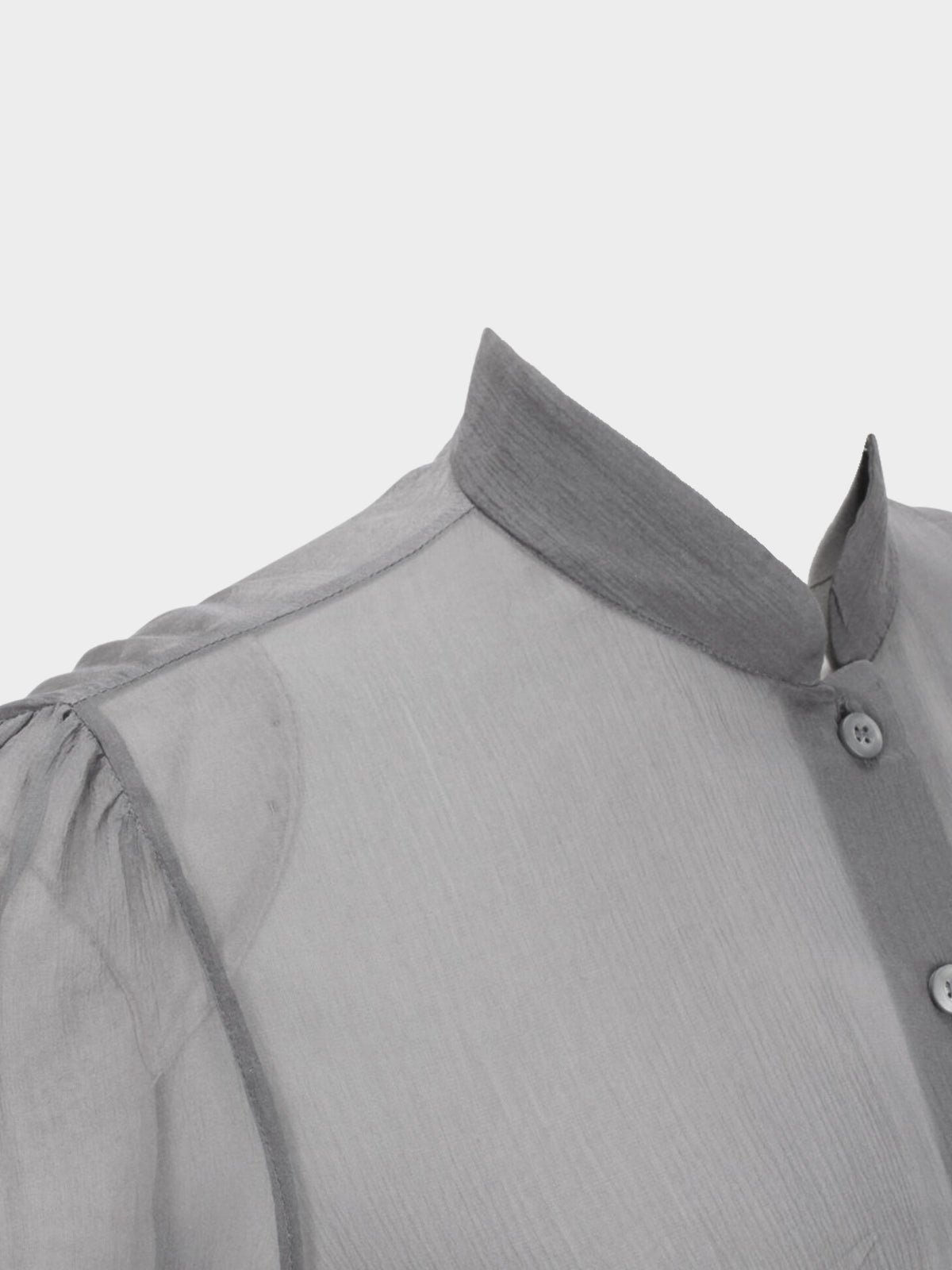 Prada 2010s Grey Chiffon High Collar Button-down Long Sleeve Blouse