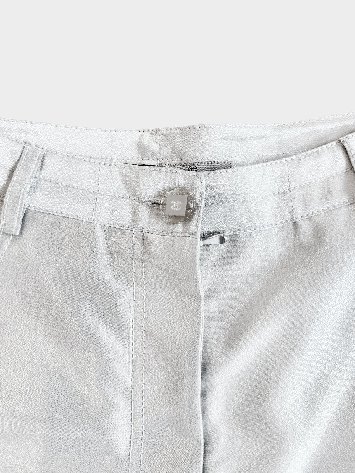 Chanel Late 1990s Metallic Silver High-waisted Pants