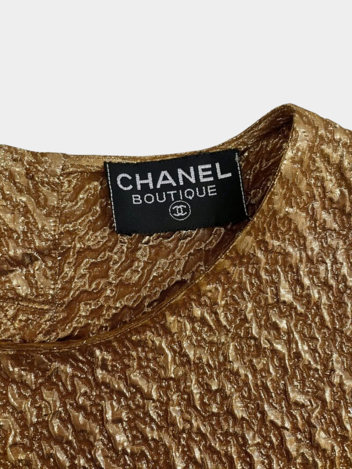 Chanel 1996 Gold Crinkled Silk Gripoix Button Top & Pants Set