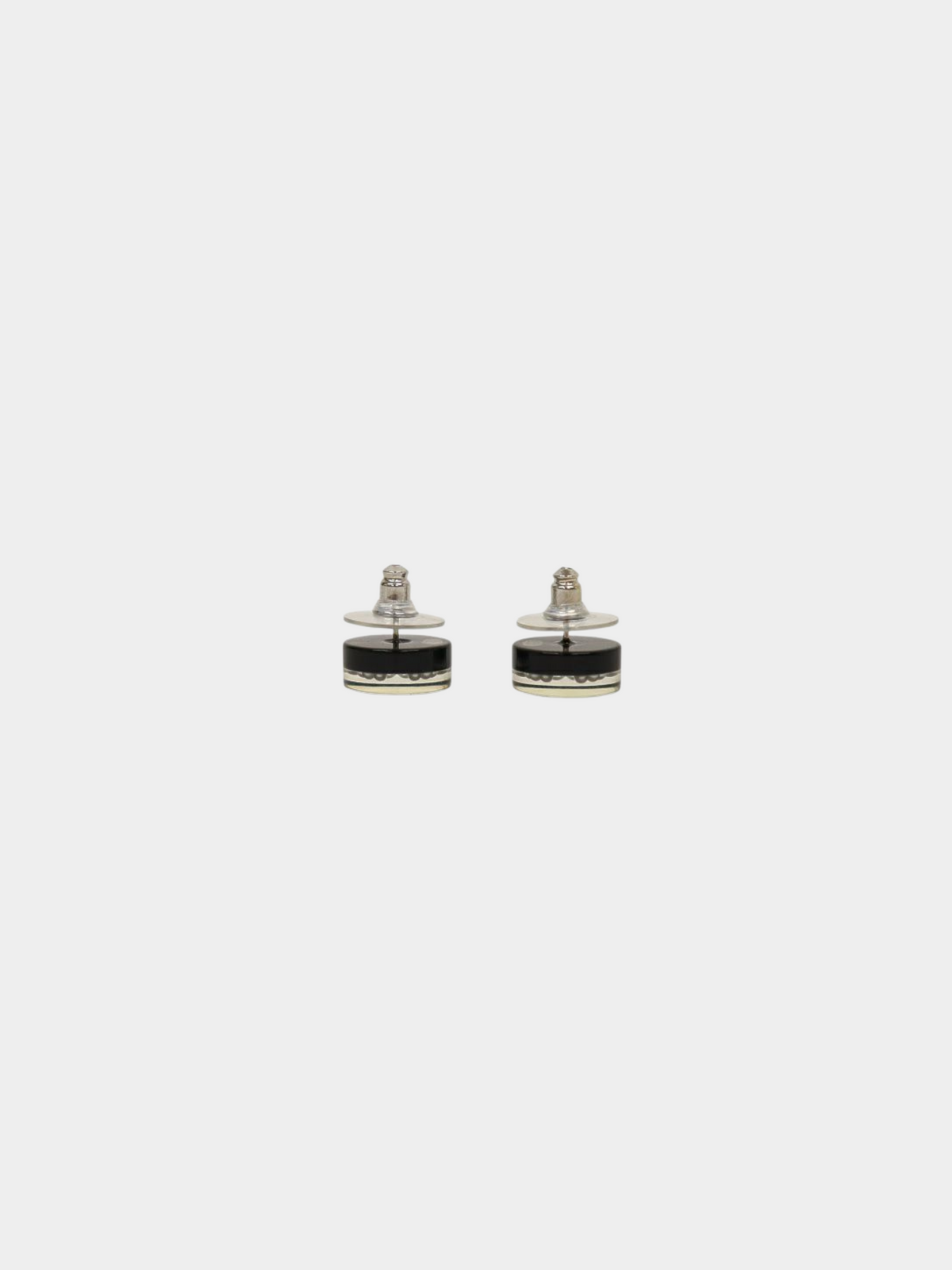 Chanel 2016 Black Plastic and Pearl COCO Round Earrings