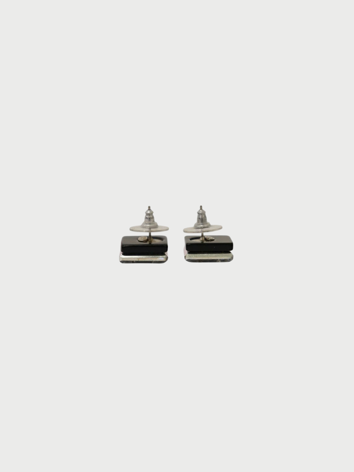 Chanel 2000s Black Silver COCO Square Earrings