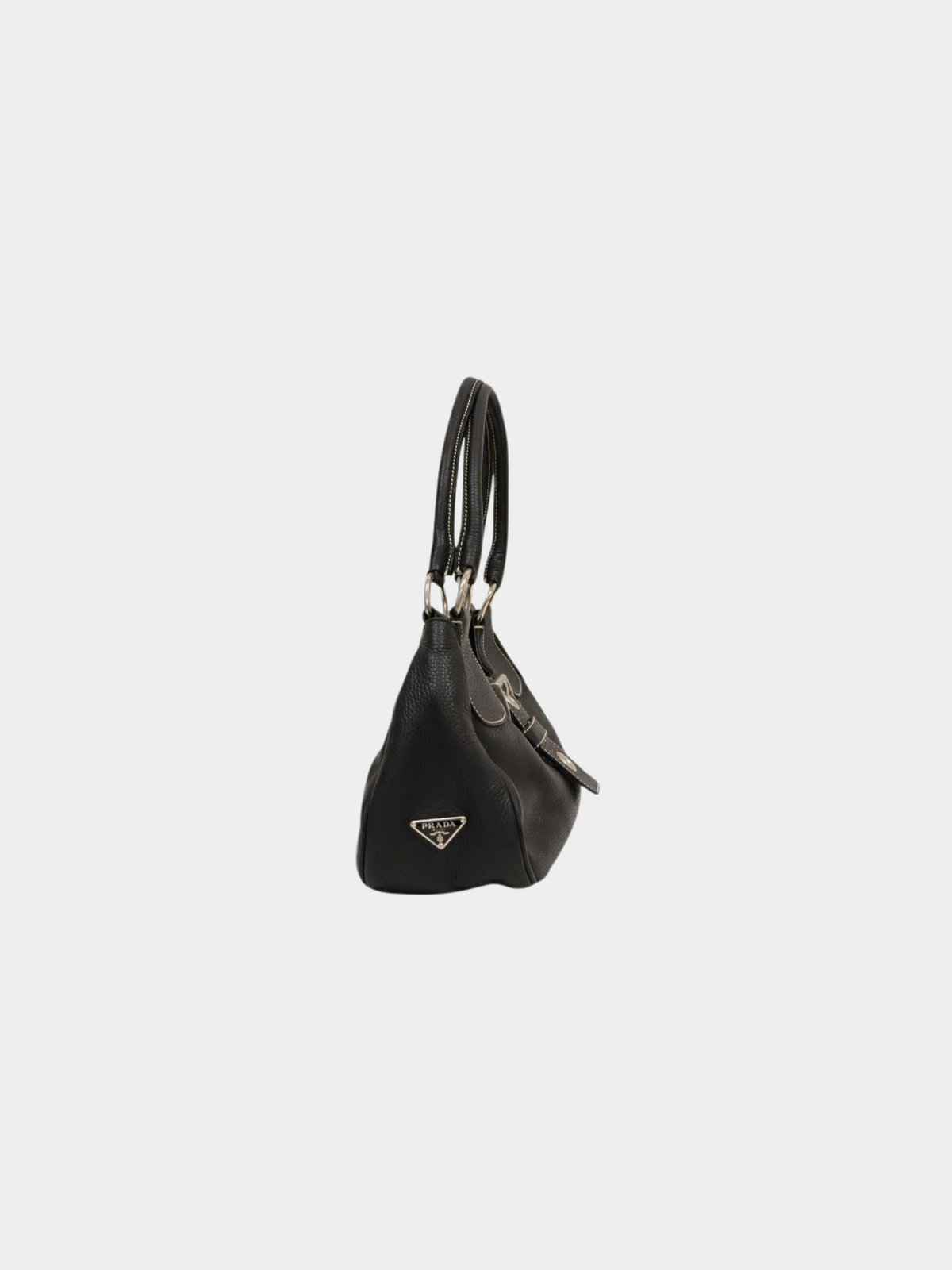 Prada 2000s Black Leather Triangle Logo Handbag