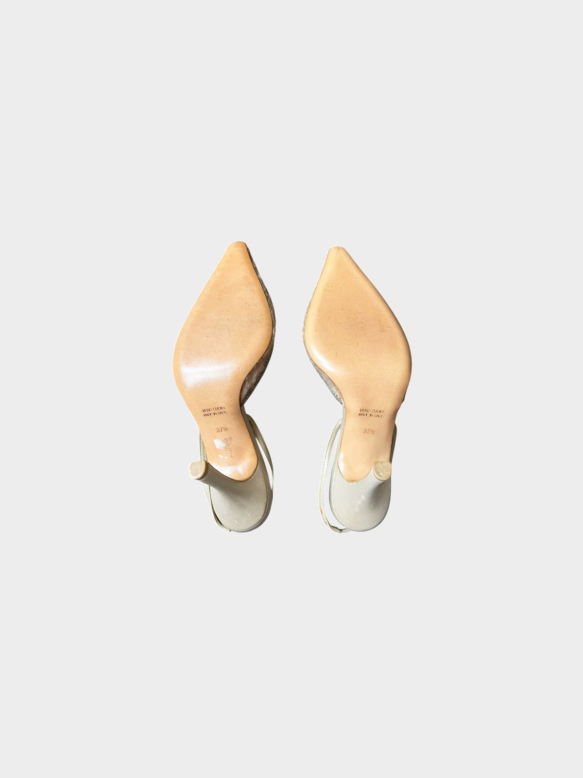René Caovilla 2000s Rare Beige Pony Hair and Crystal Embroidery Slingback Pumps