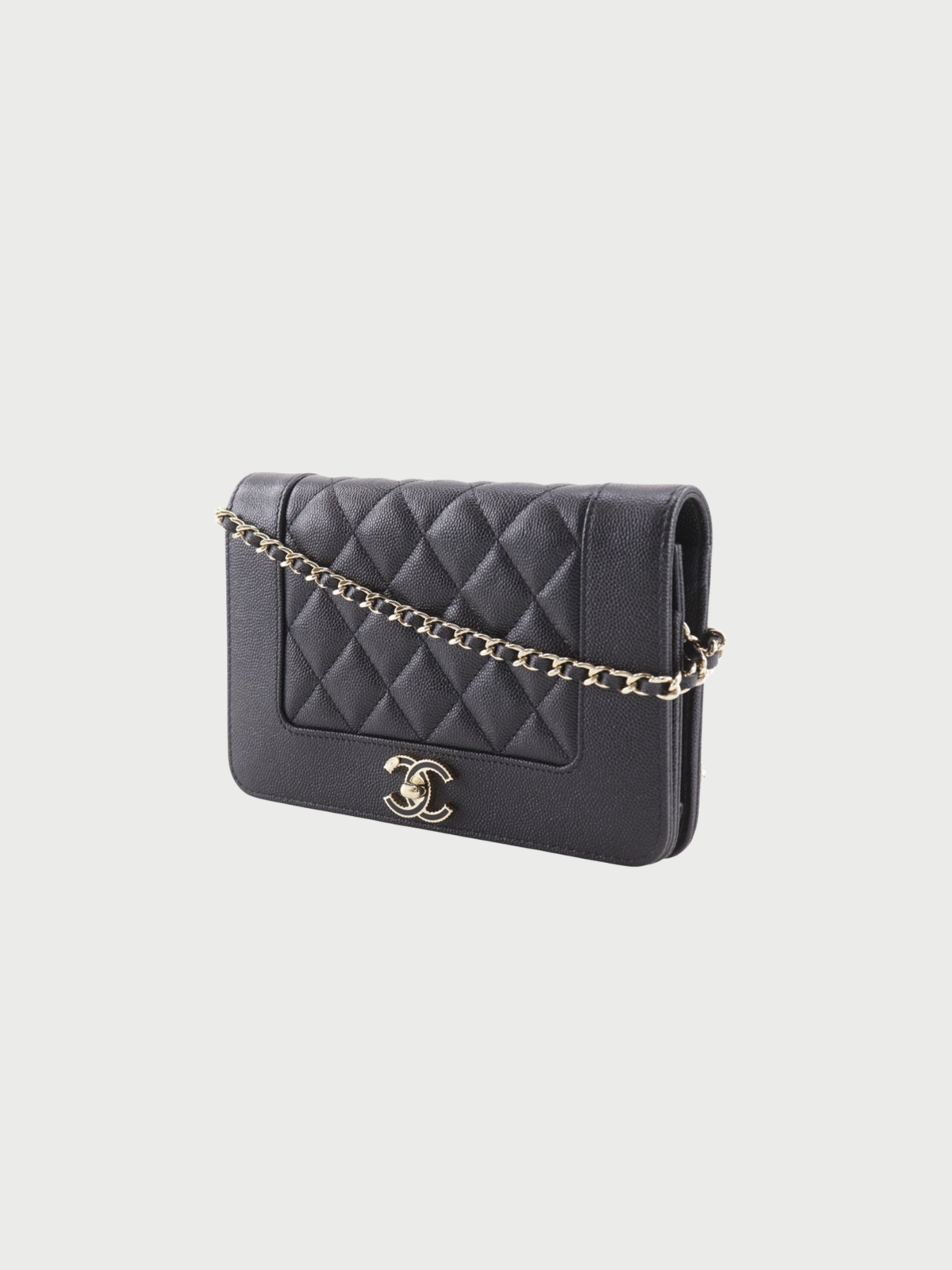 Chanel 2010s Black Caviar Leather Mademoiselle Chain Wallet