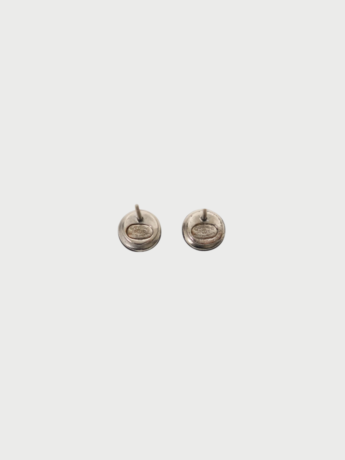Chanel 2003 Silver Black Plated Metal Mini COCO Round Earrings