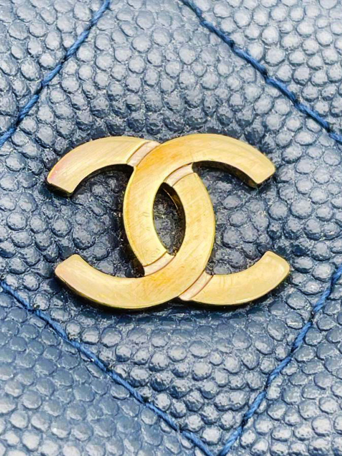 Chanel 2016 Blue Caviar Double Zip Wallet on a Chain