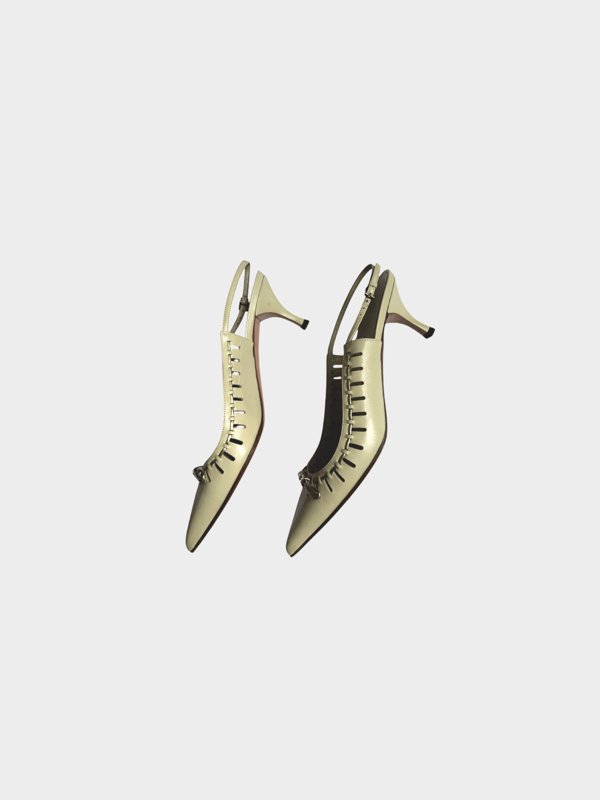 Gucci 2000s Beige Leather Bow Tie Slingback Mules