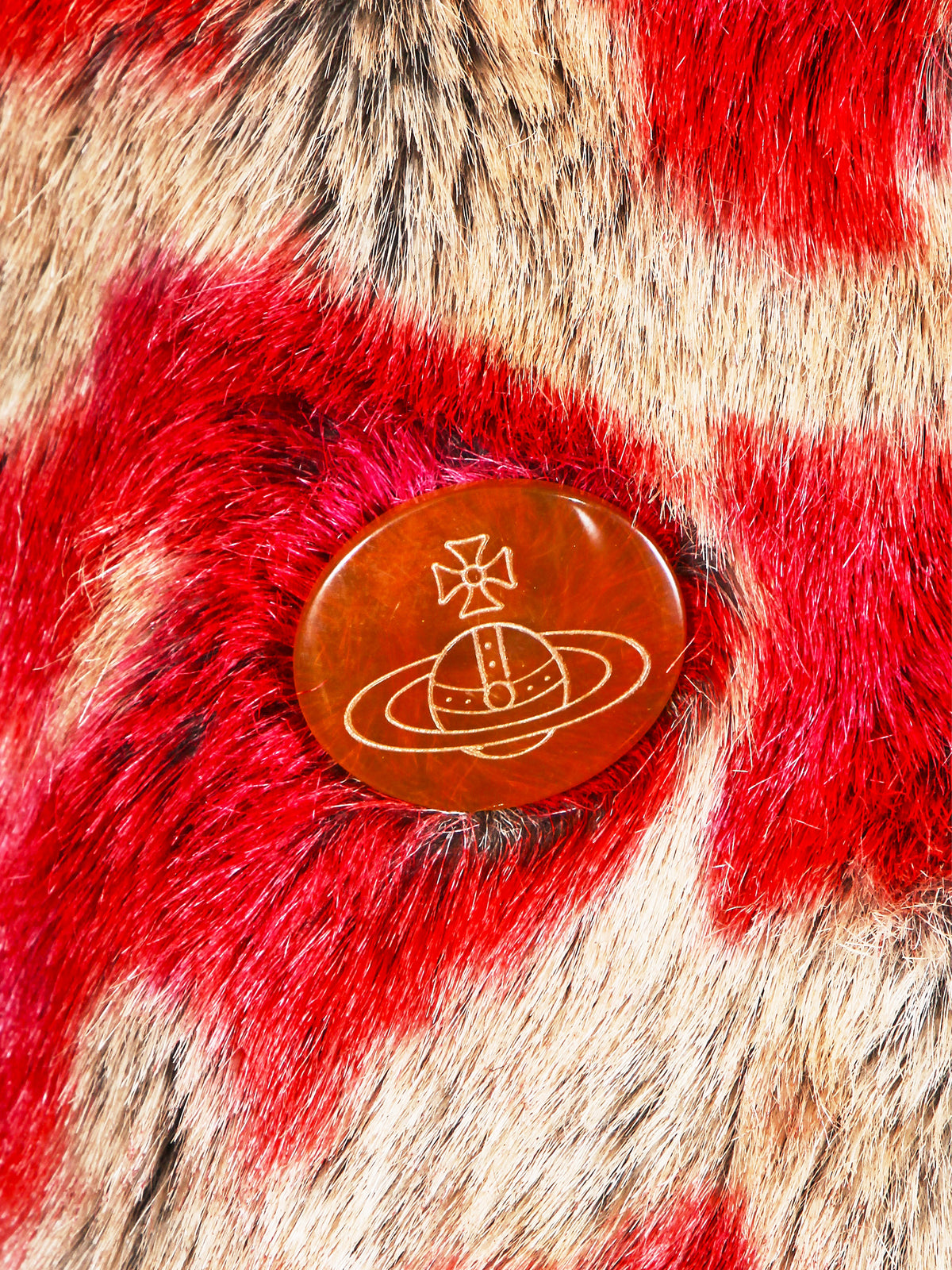 Vivienne Westwood FW 1992-1993 Red and Brown Faux Fur Leopard Print Double-breasted Coat