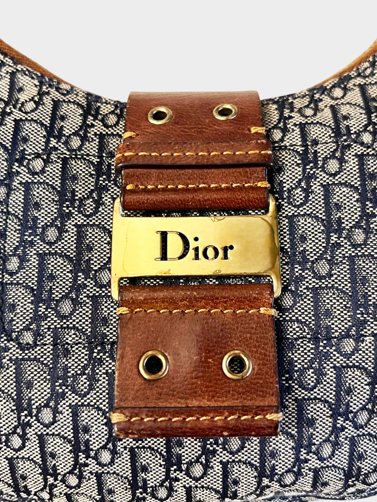 Christian Dior 2003 Navy Monogram Half Moon Baguette