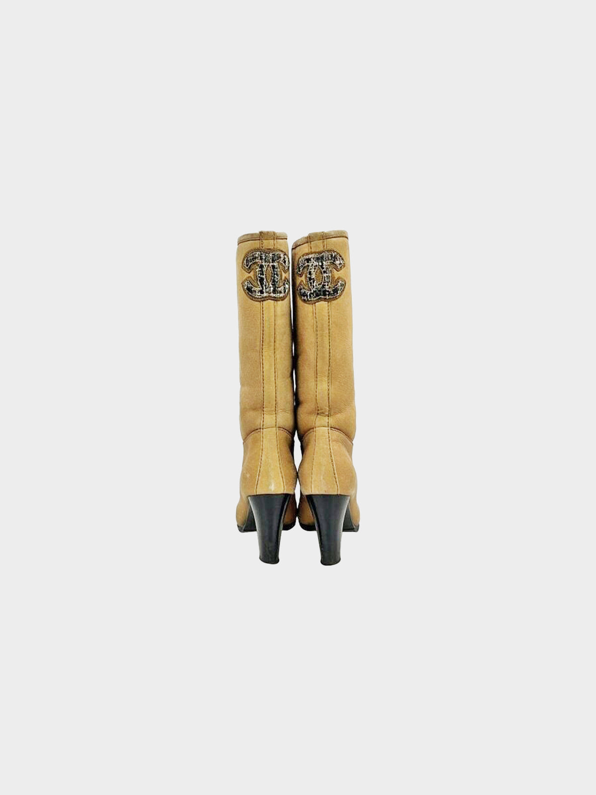Chanel by Karl Lagerfeld 2005 Beige Suede and Shearling-lined CC Mid-calf Boots