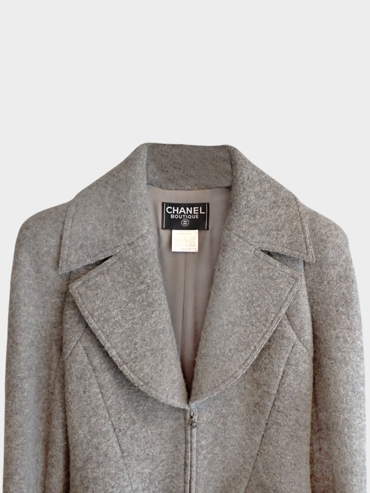 Chanel FW 1997 Grey Wool Coat with Brown Fur Trim