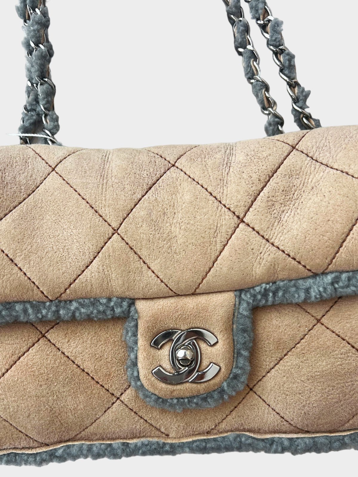 Chanel Brown and Grey 2000s Shearling Flap Bag